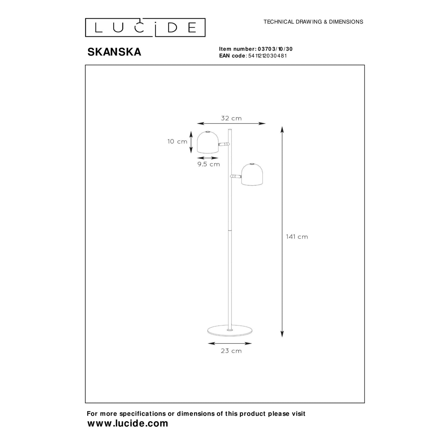 Lucide SKANSKA - Floor lamp - LED Dim. - 2x5W 3000K - Black