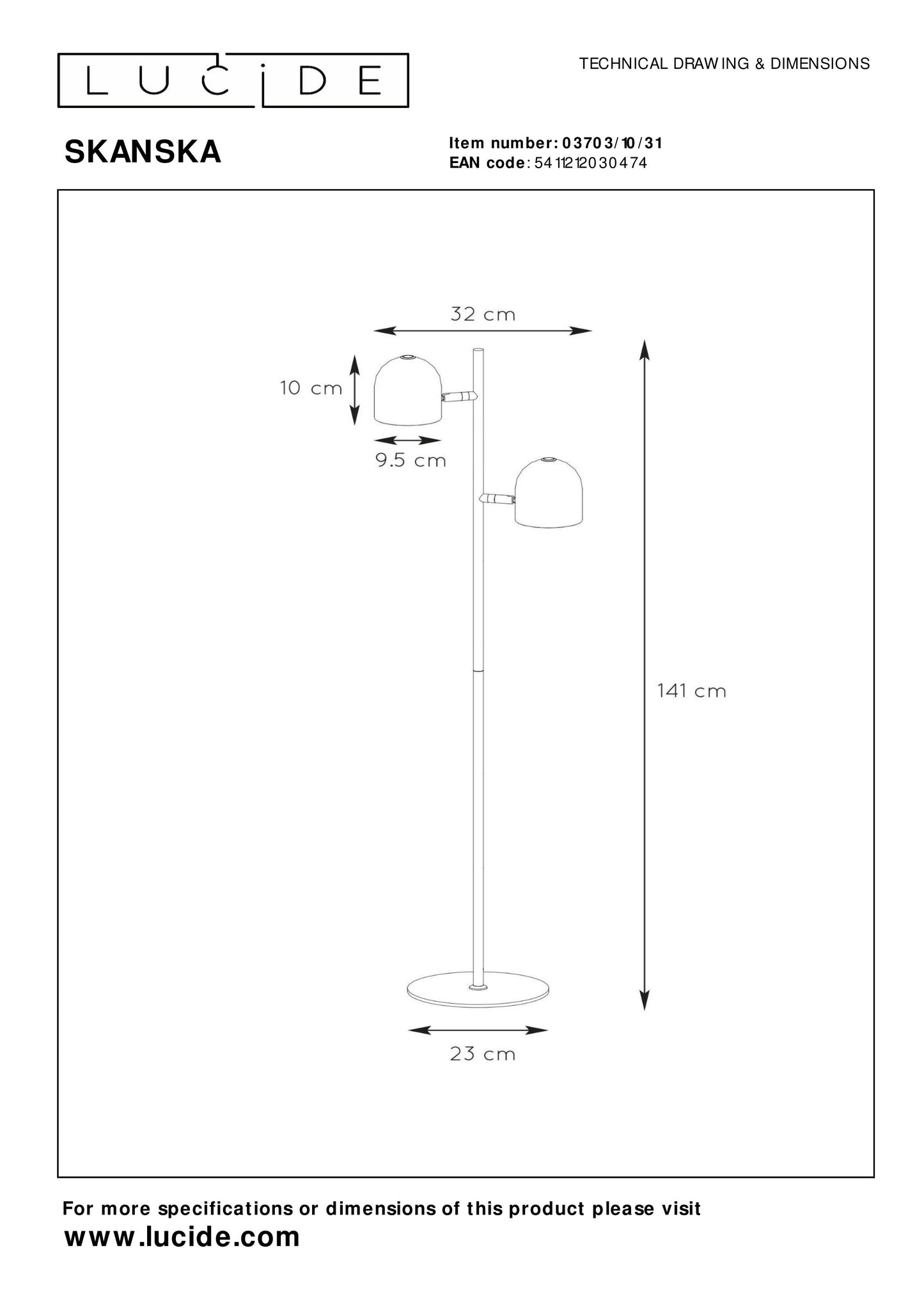 Lucide SKANSKA - Floor lamp - LED Dim. - 2x5W 3000K - White