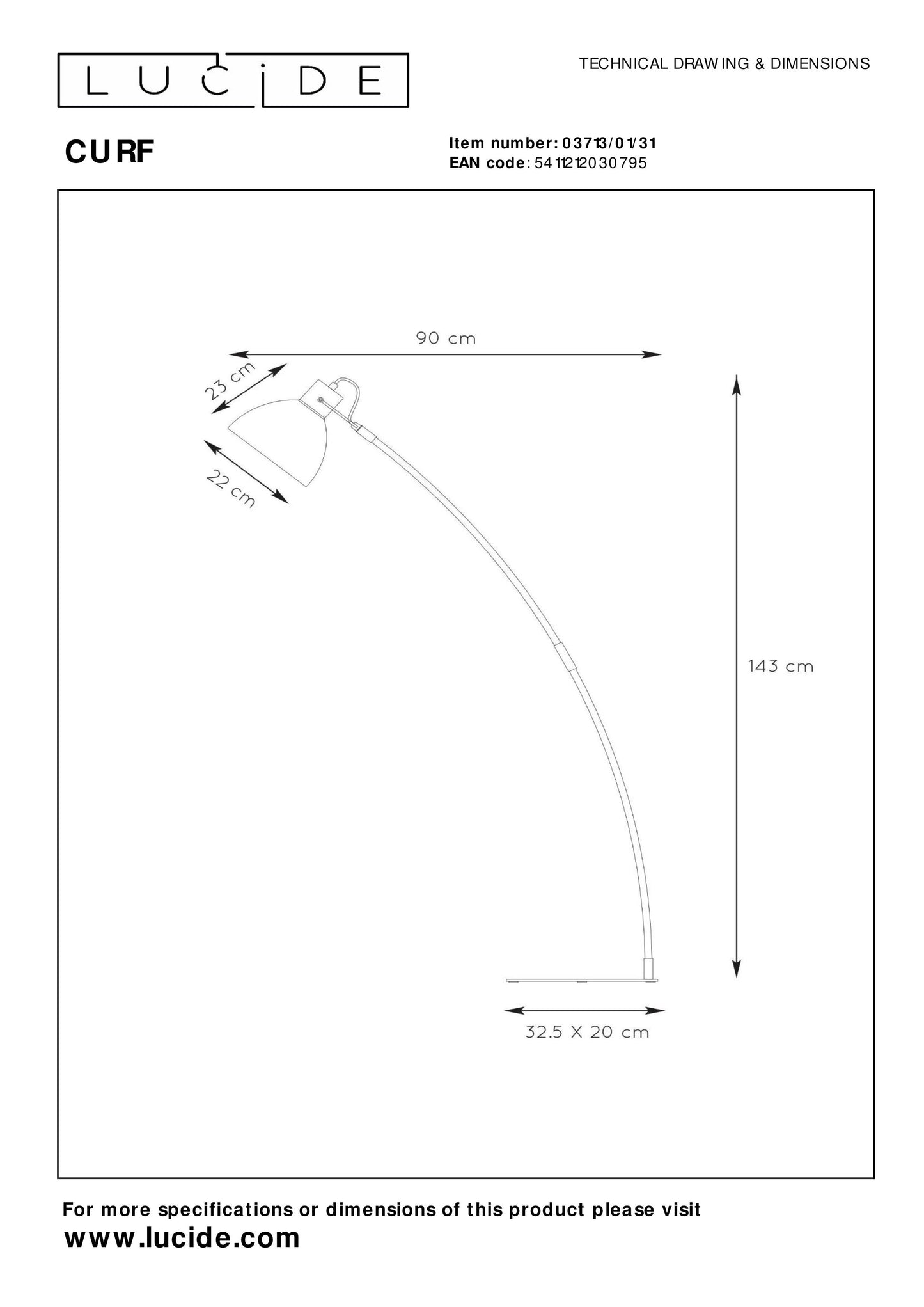 Lucide CURF - Floor reading lamp - 1xE27 - White