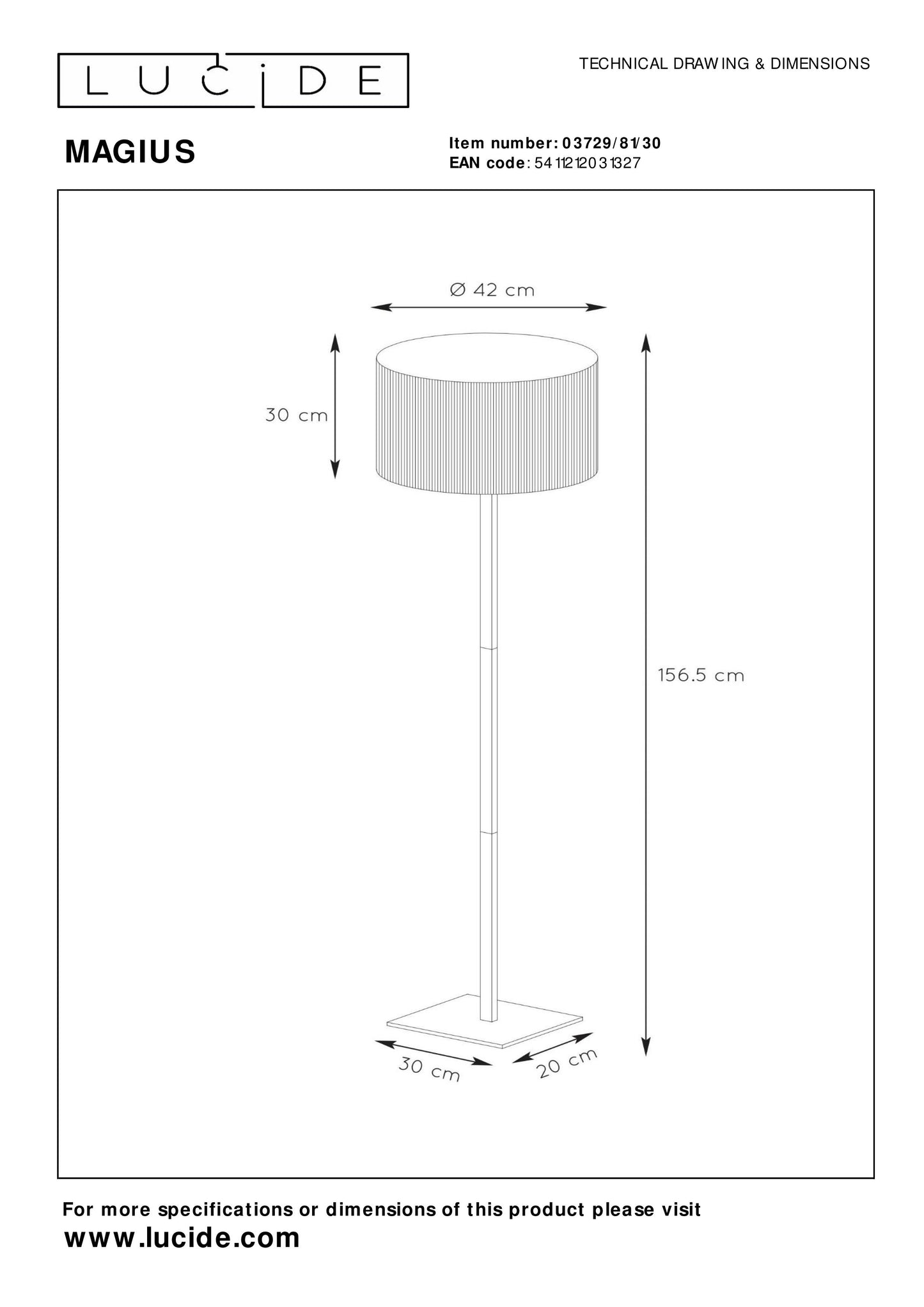 Lucide MAGIUS - Floor lamp - Ø 42 cm - 1xE27 - Natural