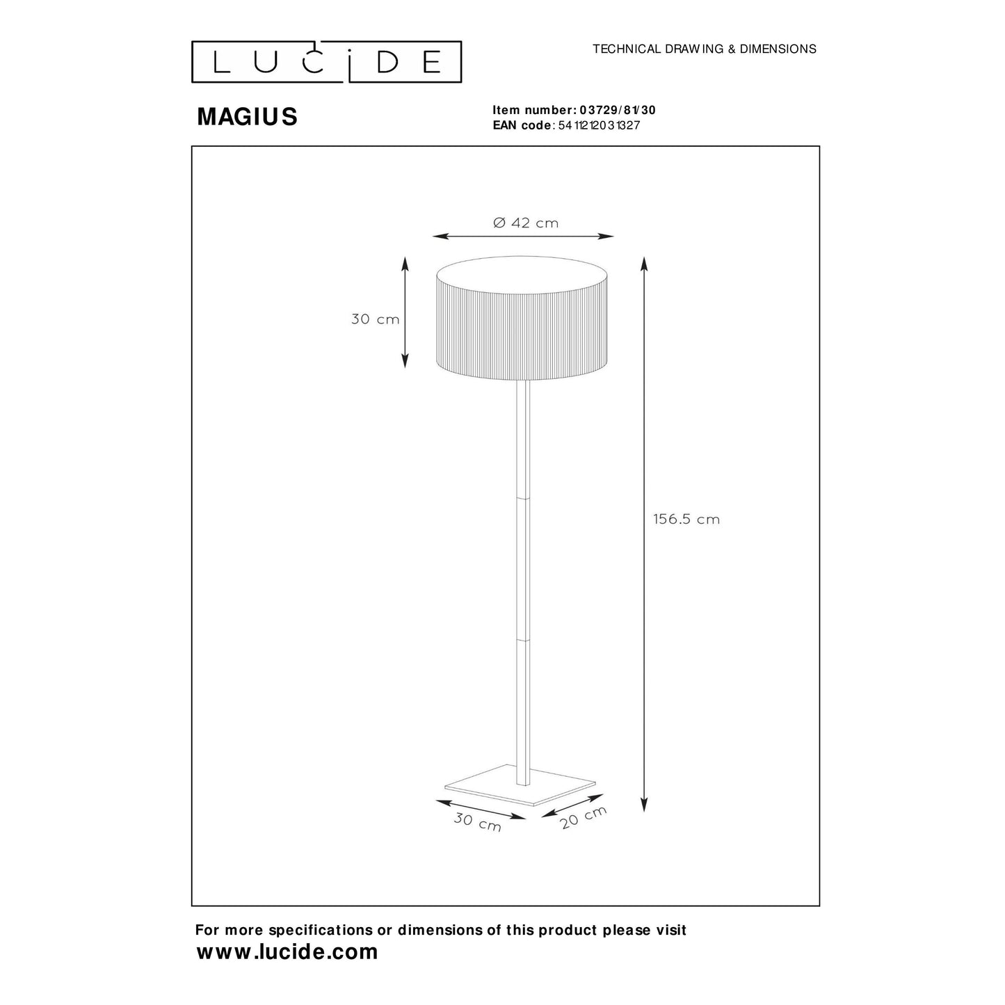 Lucide MAGIUS - Floor lamp - Ø 42 cm - 1xE27 - Natural