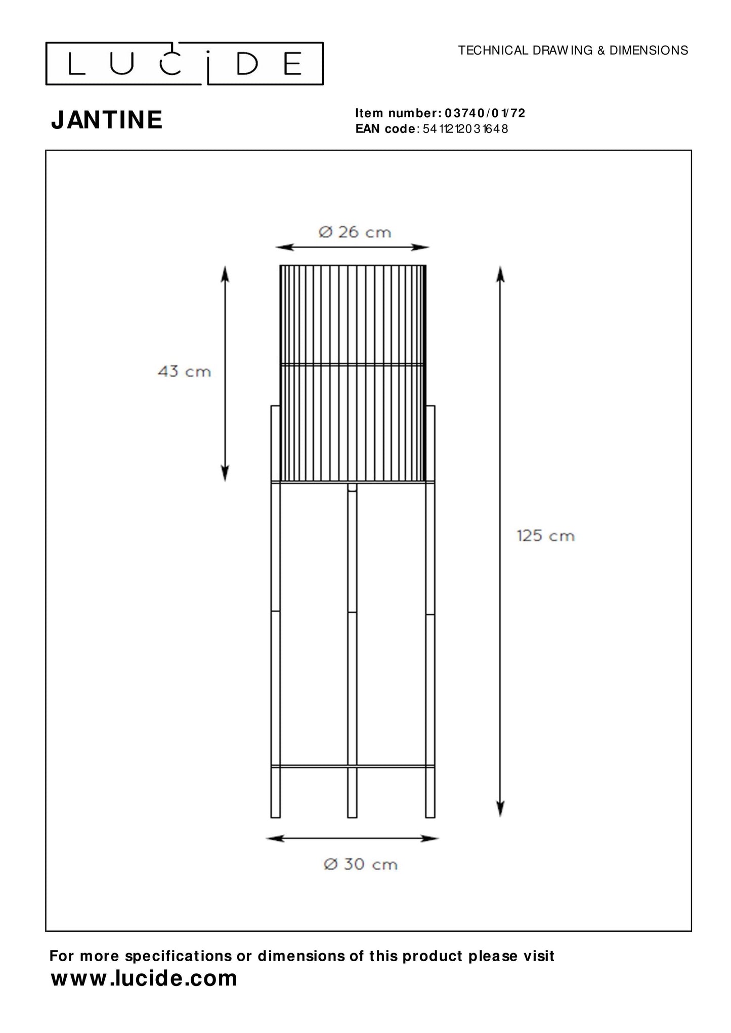 Lucide JANTINE - Floor lamp - Ø 30 cm - 1xE27 - Natural