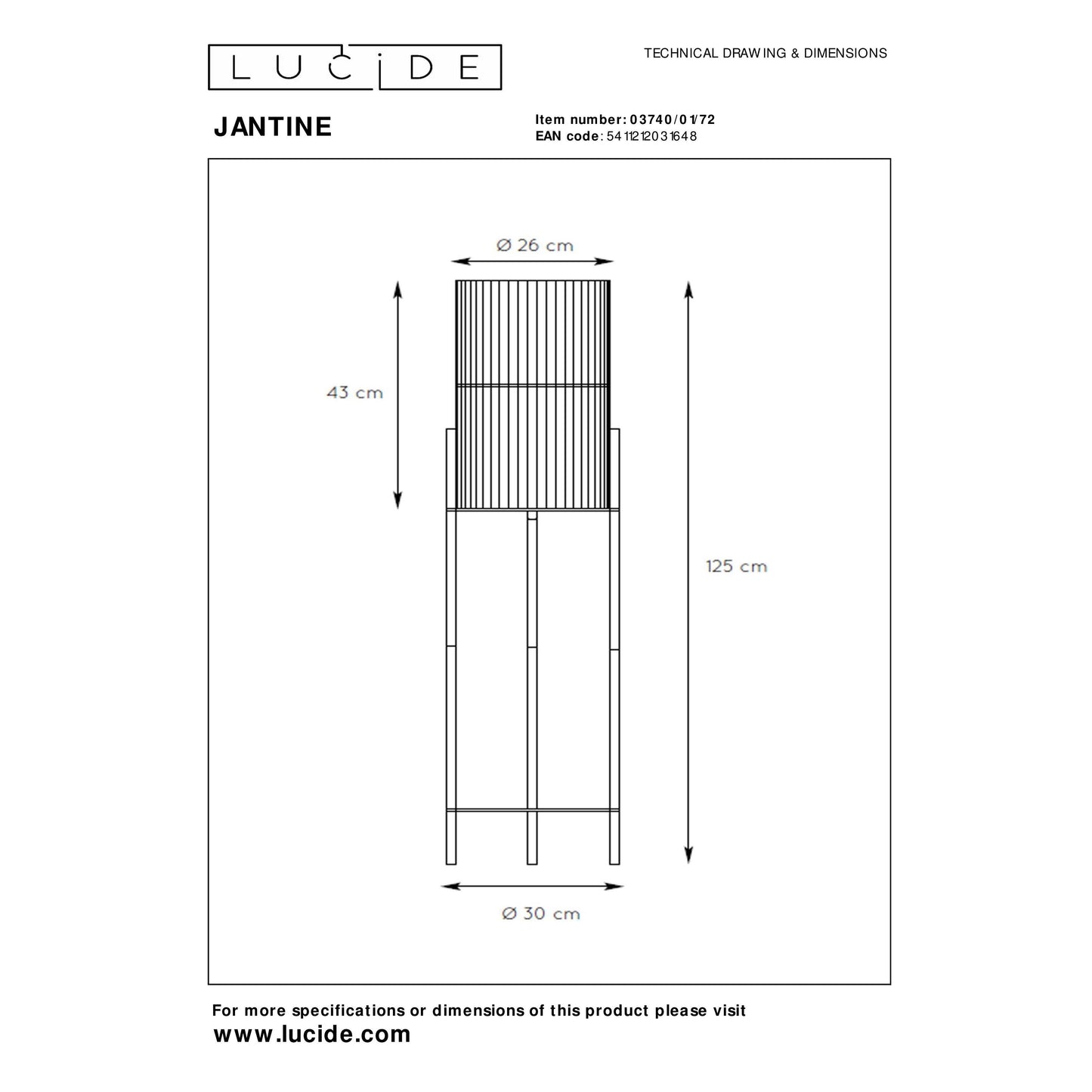 Lucide JANTINE - Floor lamp - Ø 30 cm - 1xE27 - Natural