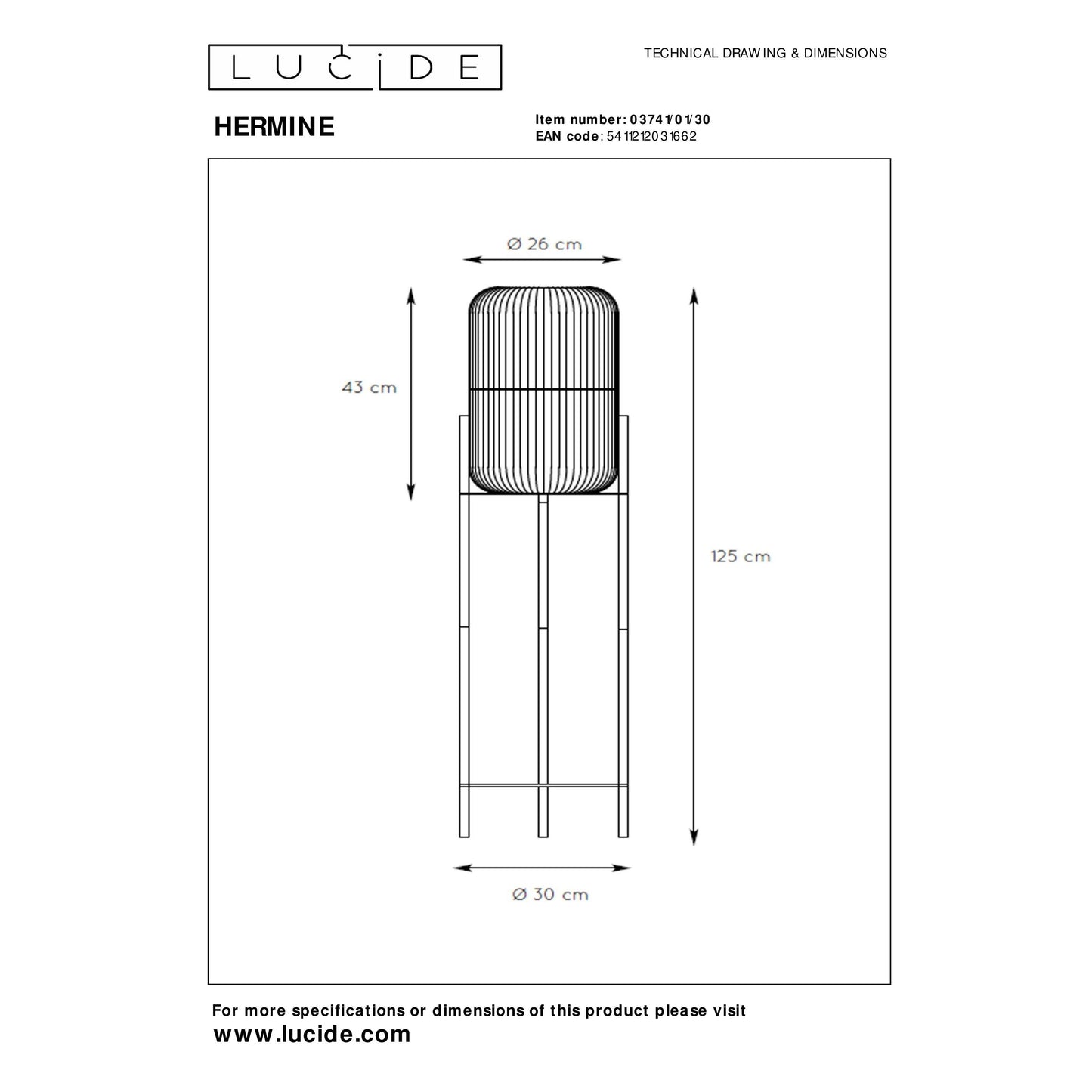 Lucide HERMINE - Floor lamp - Ø 30 cm - 1xE27 - Black