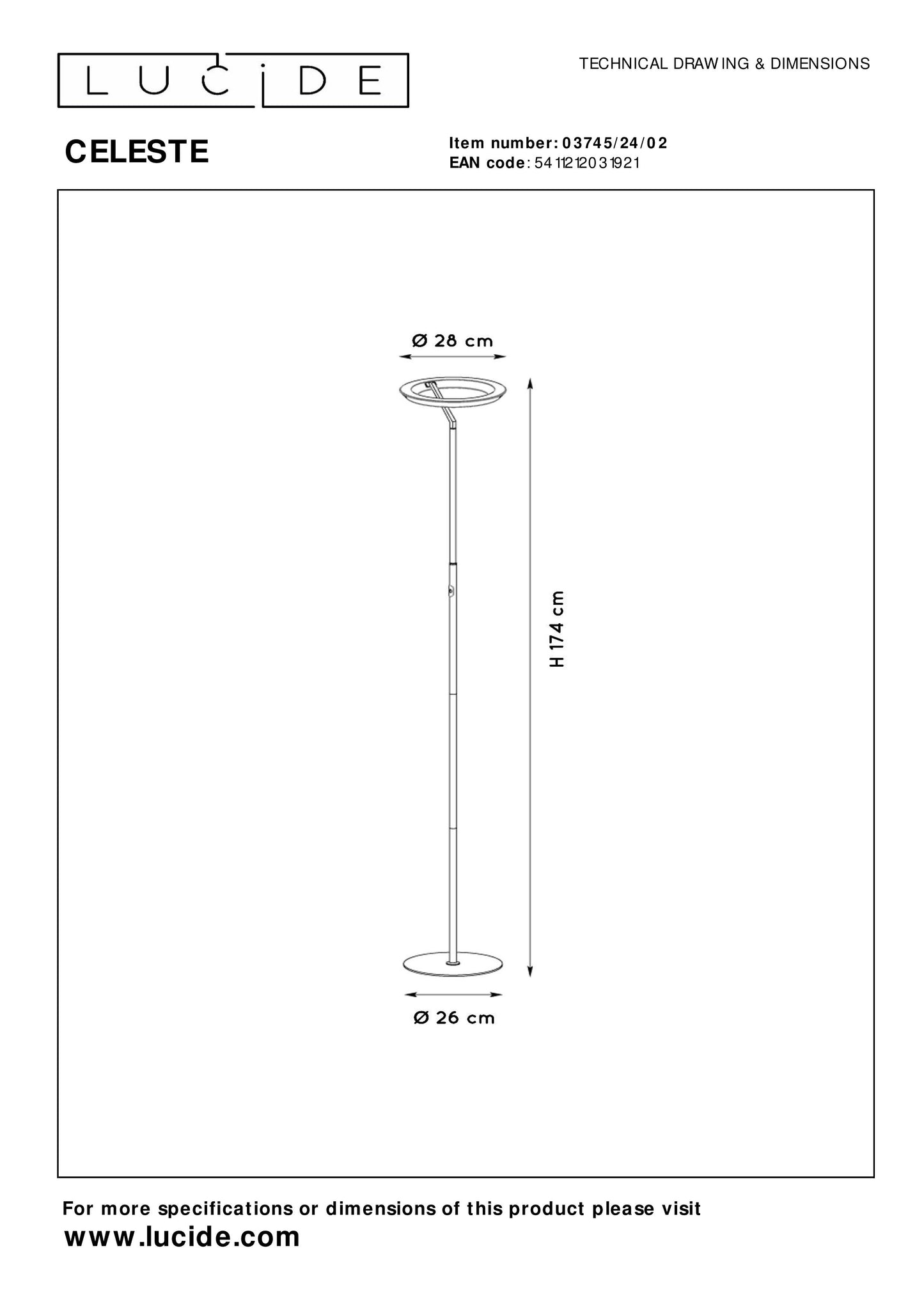 Lucide CELESTE - Floor lamp - Ø 28 cm - LED Dim. - 1x21W 2700K - Matt Gold / Brass