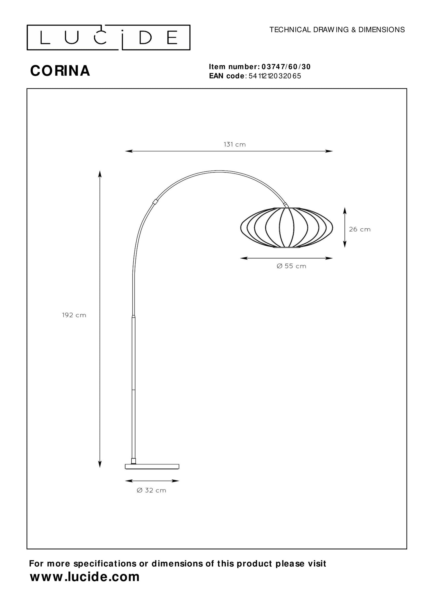 Lucide CORINA - Arc floor lamp - 1xE27 - Black