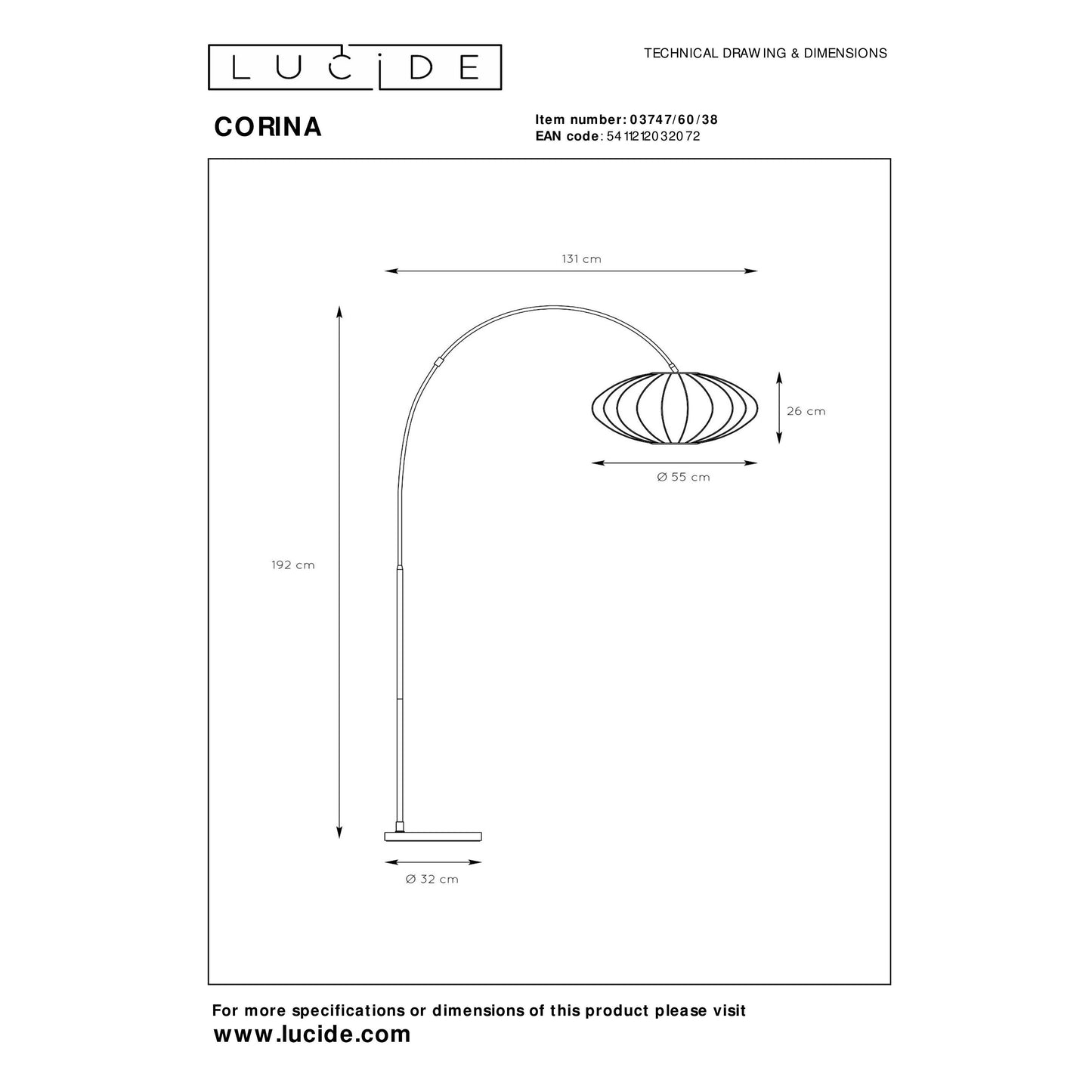 Lucide CORINA - Arc floor lamp - 1xE27 - Cream