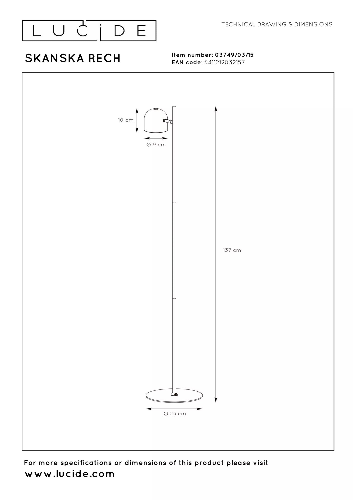 Lucide SKANSKA RECH - Rechargeable Floor lamp Indoor/Outdoor - Battery pack - Ø 23 cm - LED Dim. - CCT - 1x3W 3000K/6000K - IP44 - Grey iron