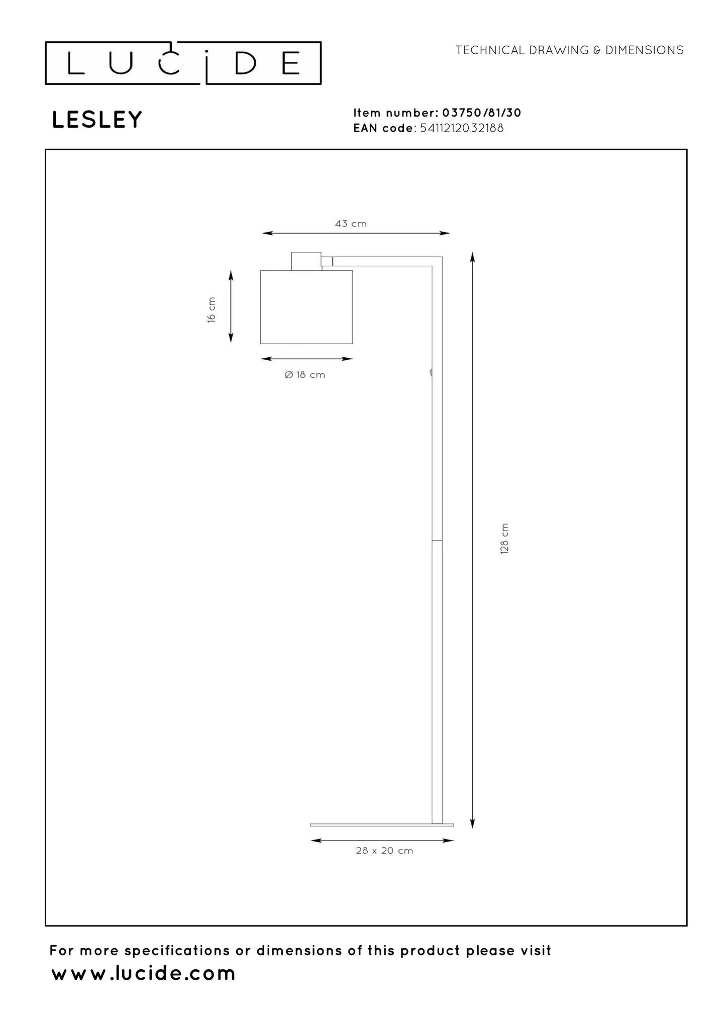Lucide LESLEY - Floor lamp - 1xE27 - Black