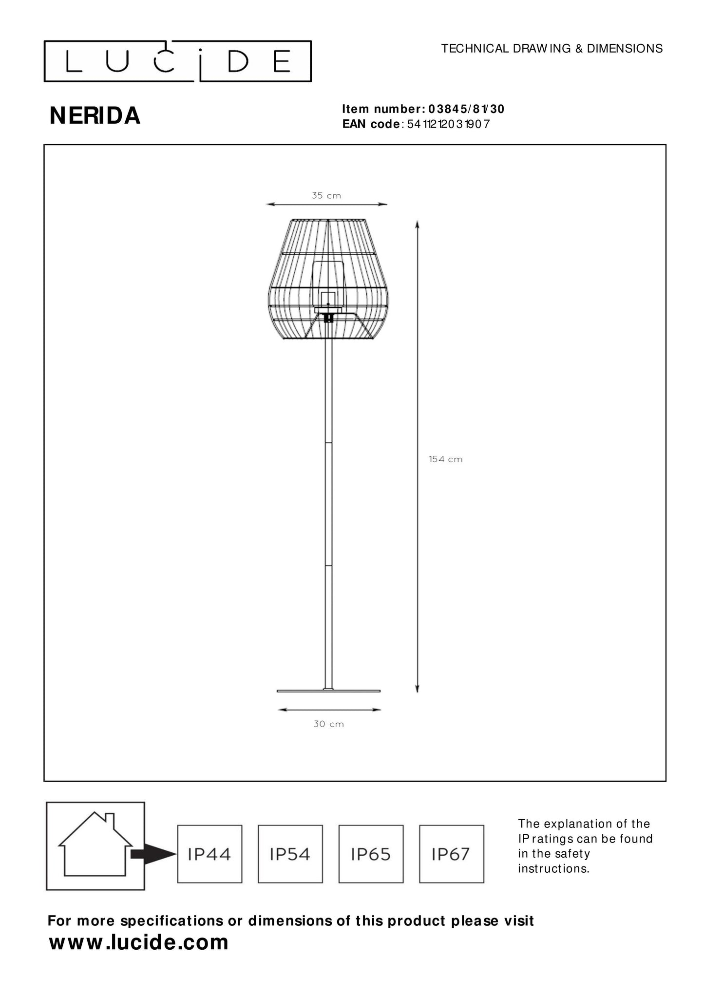 Lucide NERIDA - Floor lamp Indoor/Outdoor - Ø 35 cm - 1xE27 - IP44 - Black