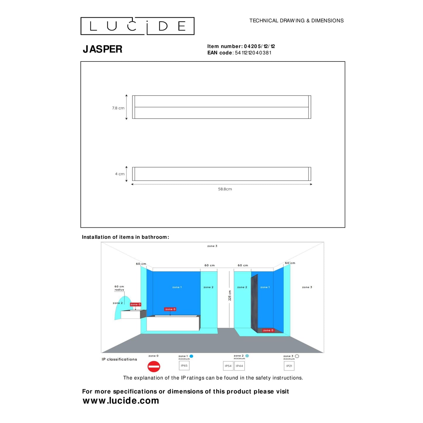 Lucide JASPER - Mirror light Bathroom - LED - 1x16W 3000K - IP44 - Satin Chrome