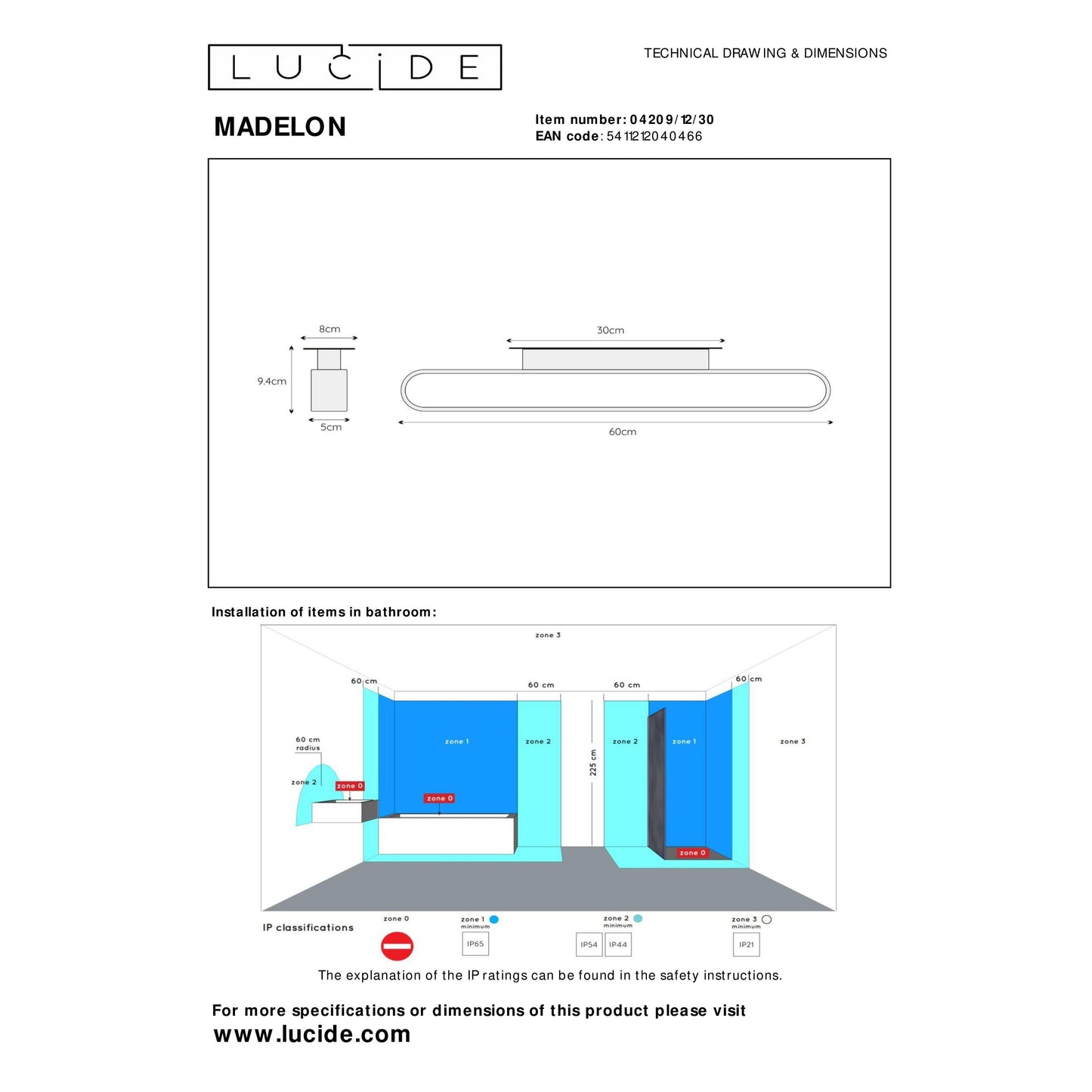 Lucide MADELON - Wall light Bathroom - LED - 1x9W 2700K - IP44 - Black