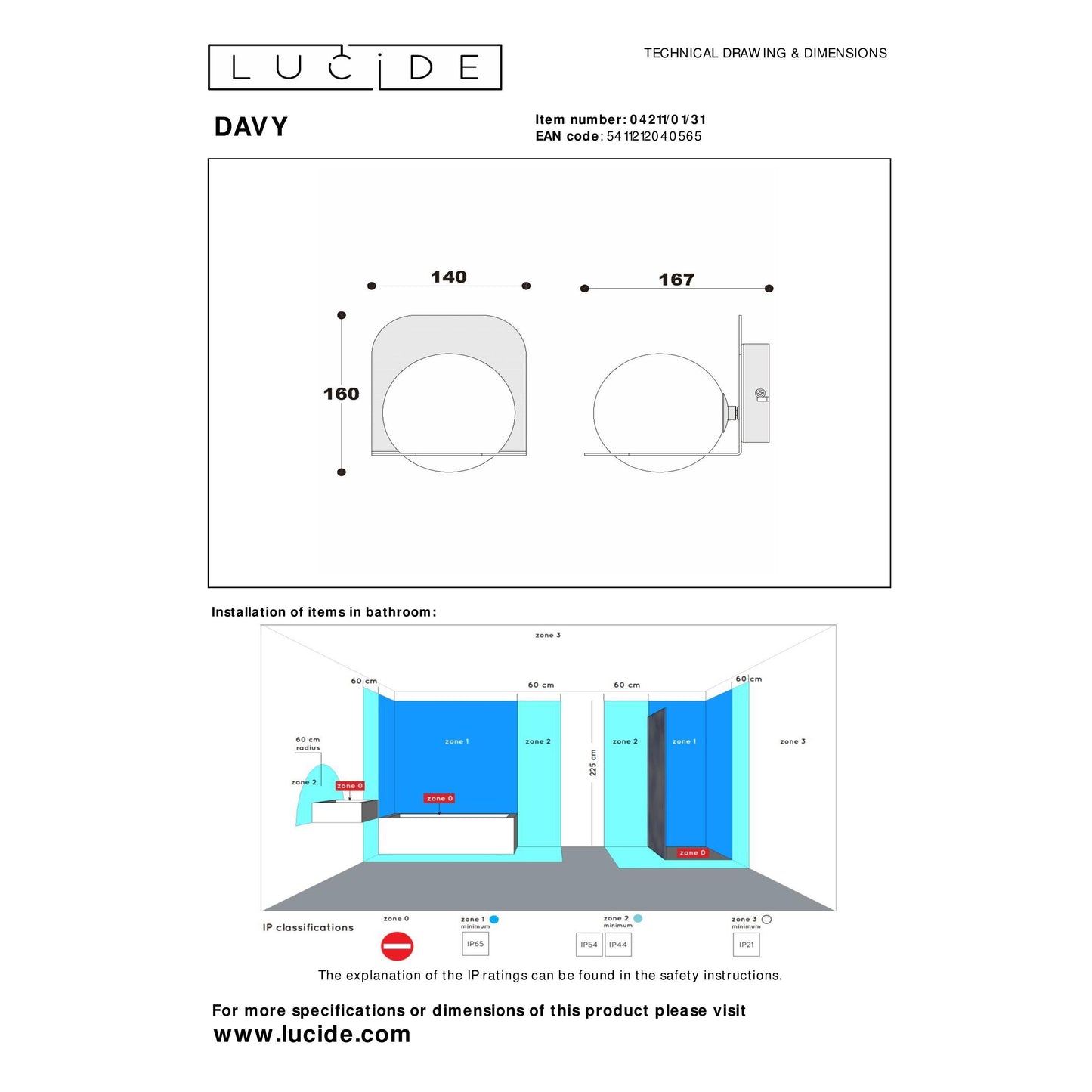 Lucide DAVY - Wall light Bathroom - 1xG9 - IP44 - White