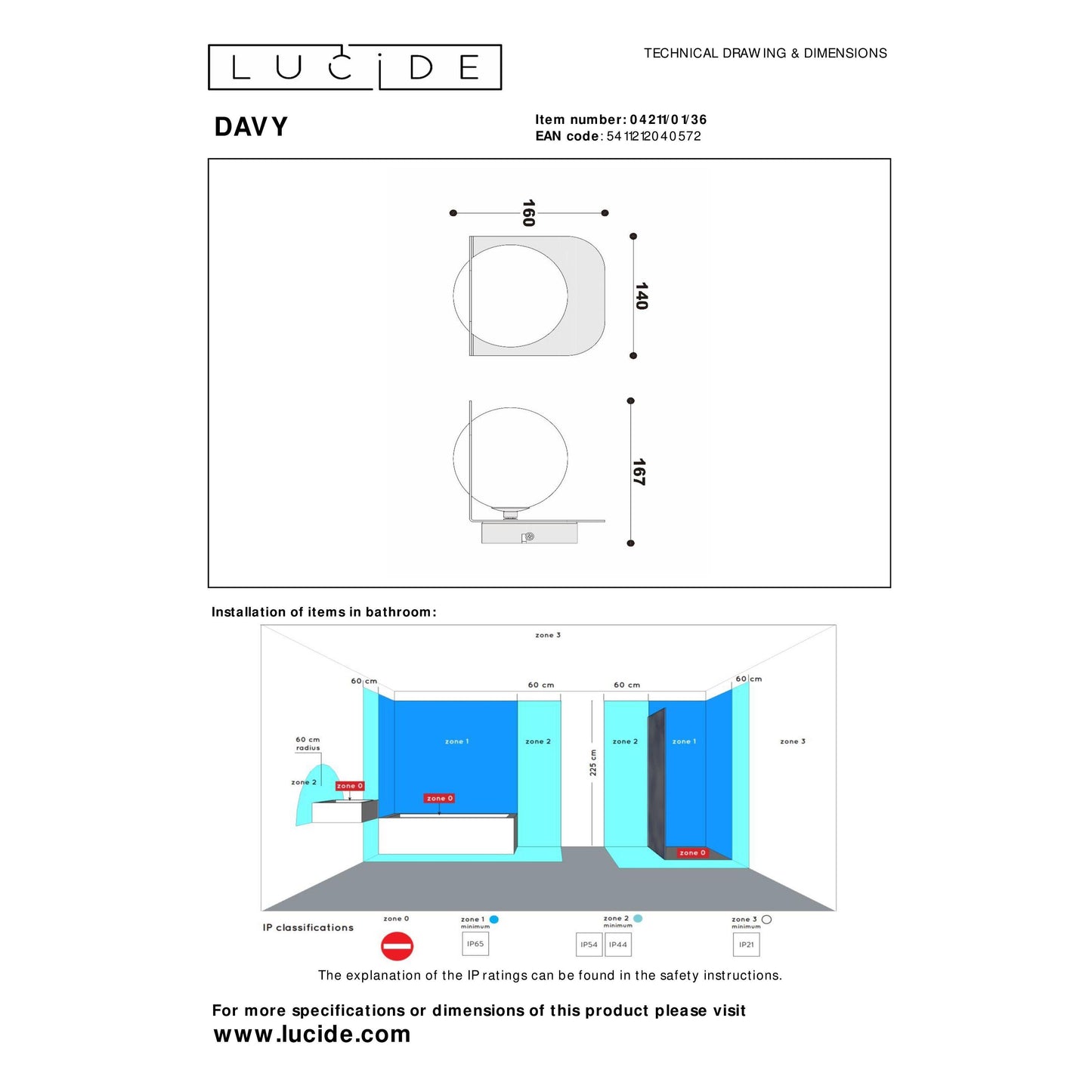Lucide DAVY - Wall light Bathroom - 1xG9 - IP44 - Grey