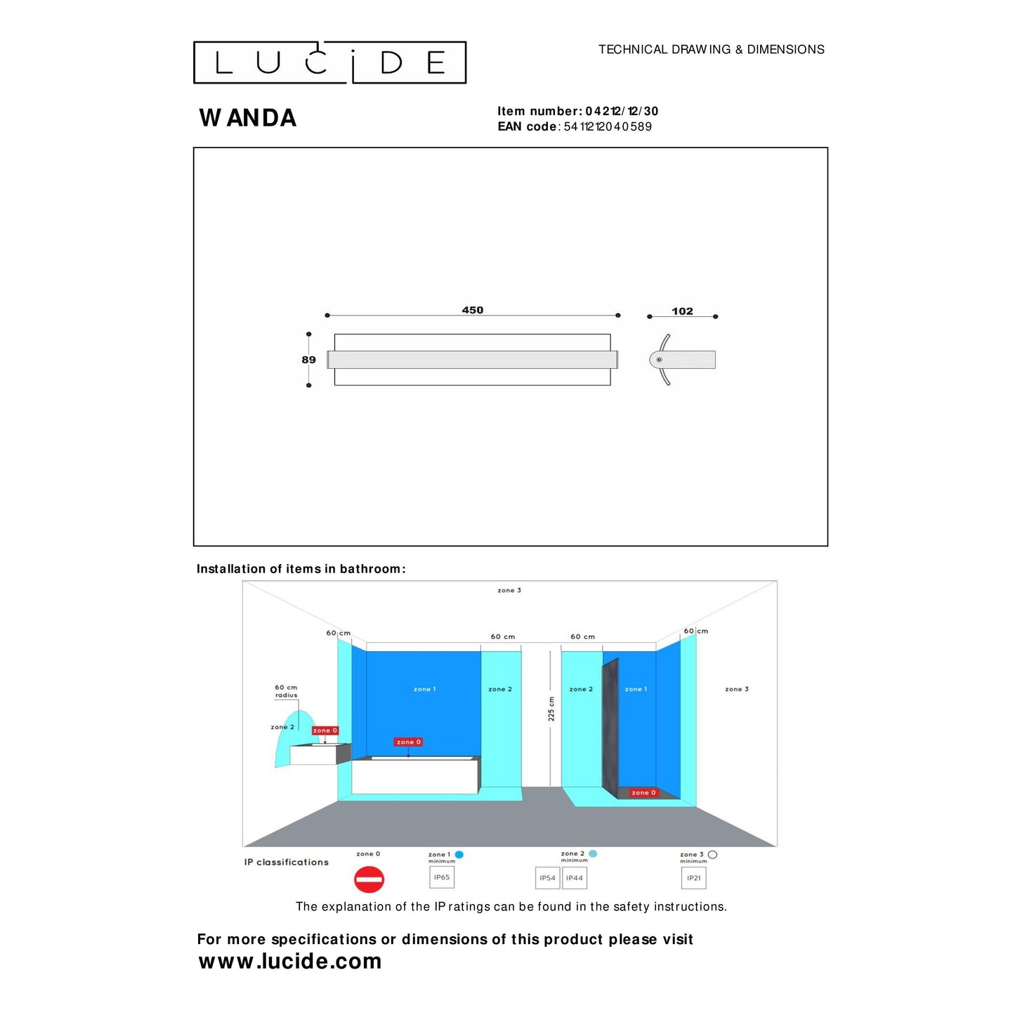 Lucide WANDA - Wall light Bathroom - LED - 1x15W 3000K - IP44 - Transparant