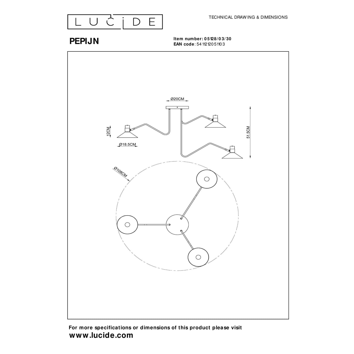 Lucide PEPIJN - Flush ceiling light - Ø 108 cm - 3xE14 - Black