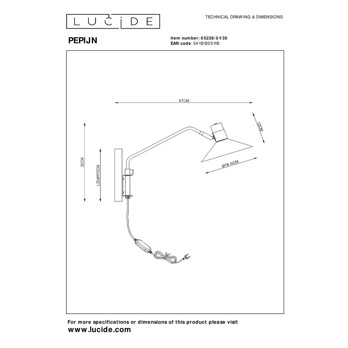 Lucide PEPIJN - Wall light - 1xE14 - 3 StepDim - Black