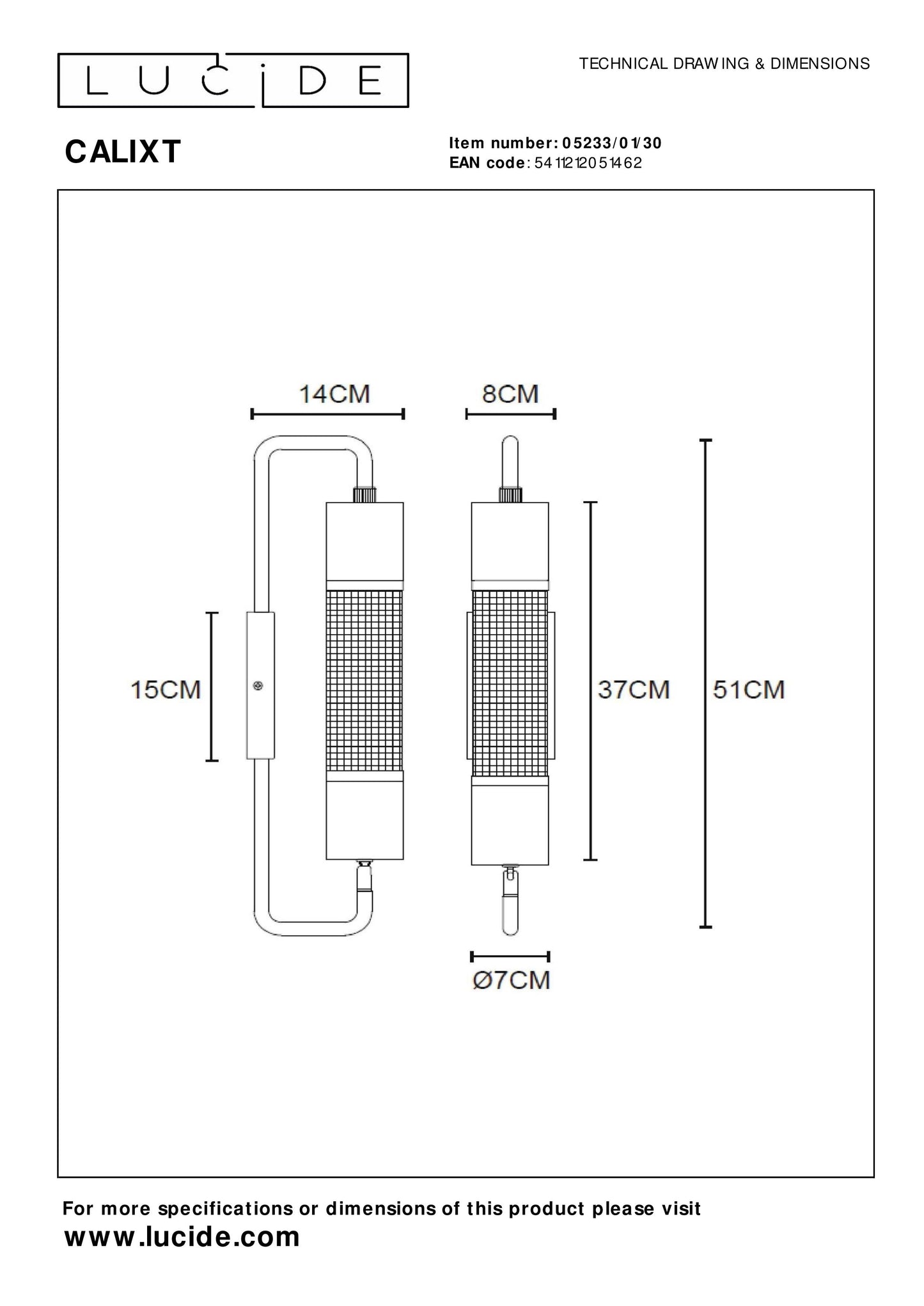 Lucide CALIXT - Wall light - 1xE27 - Black