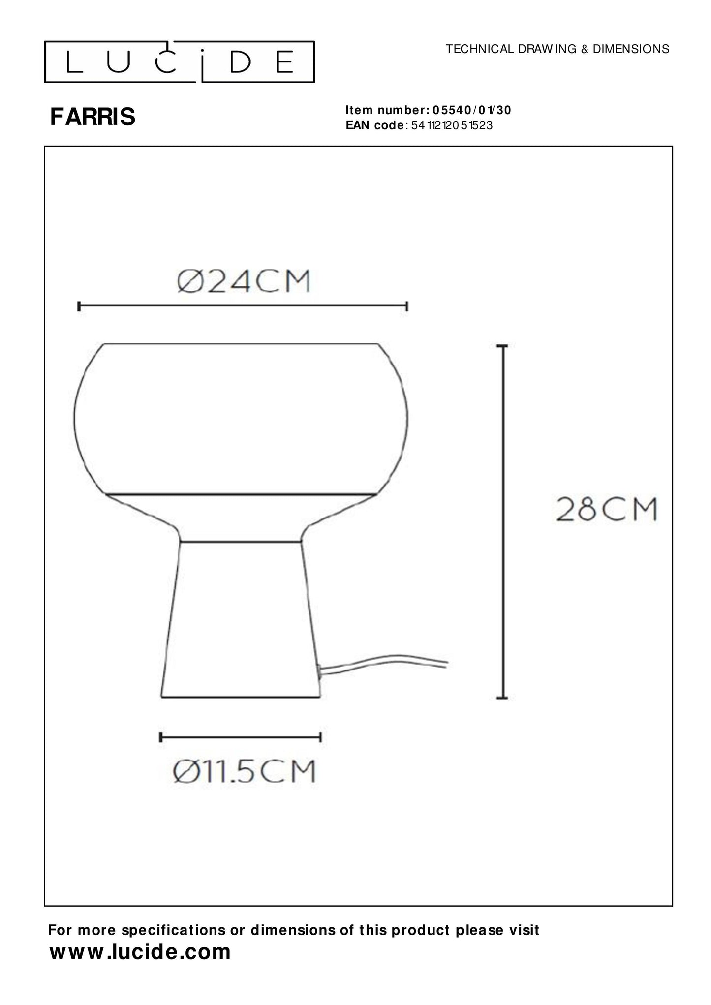 Lucide FARRIS - Table lamp - 1xE27 - Black