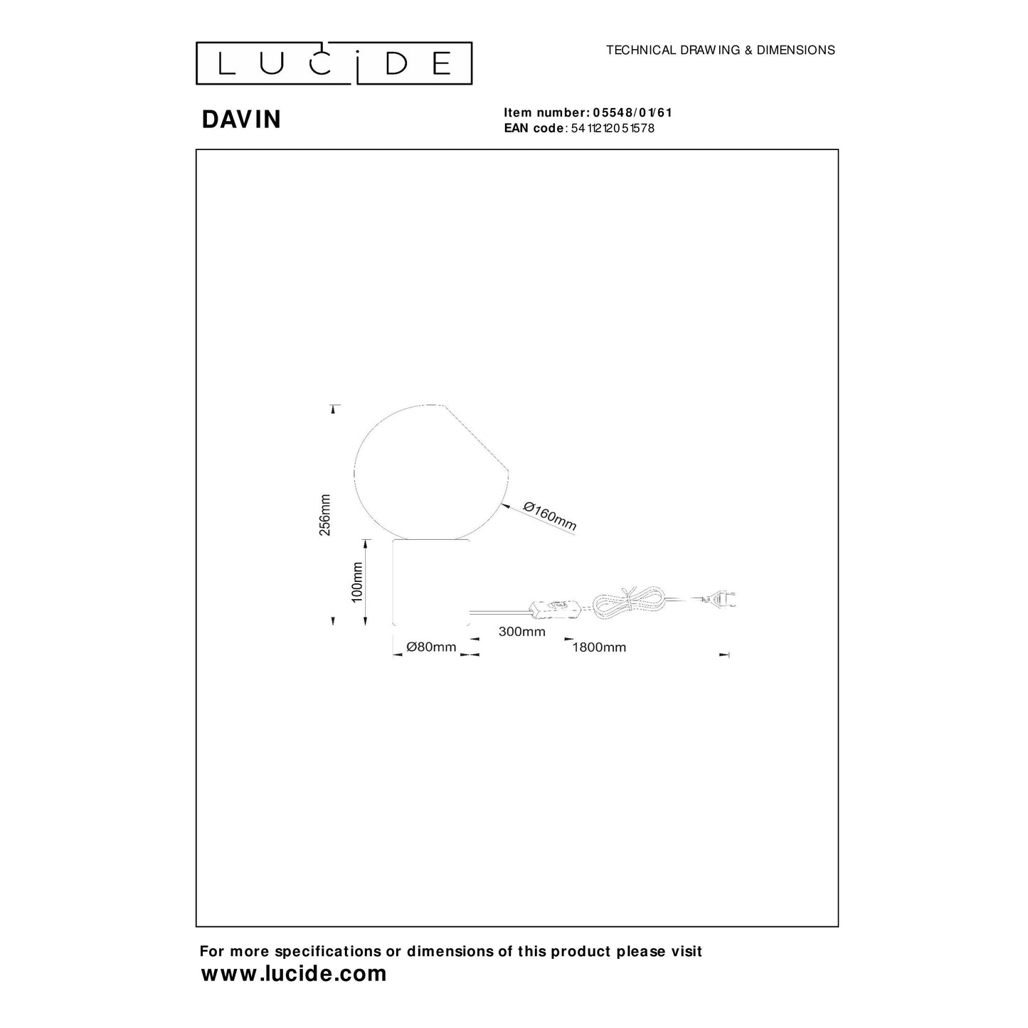 Lucide DAVIN - Table lamp - 1xE27 - Opal