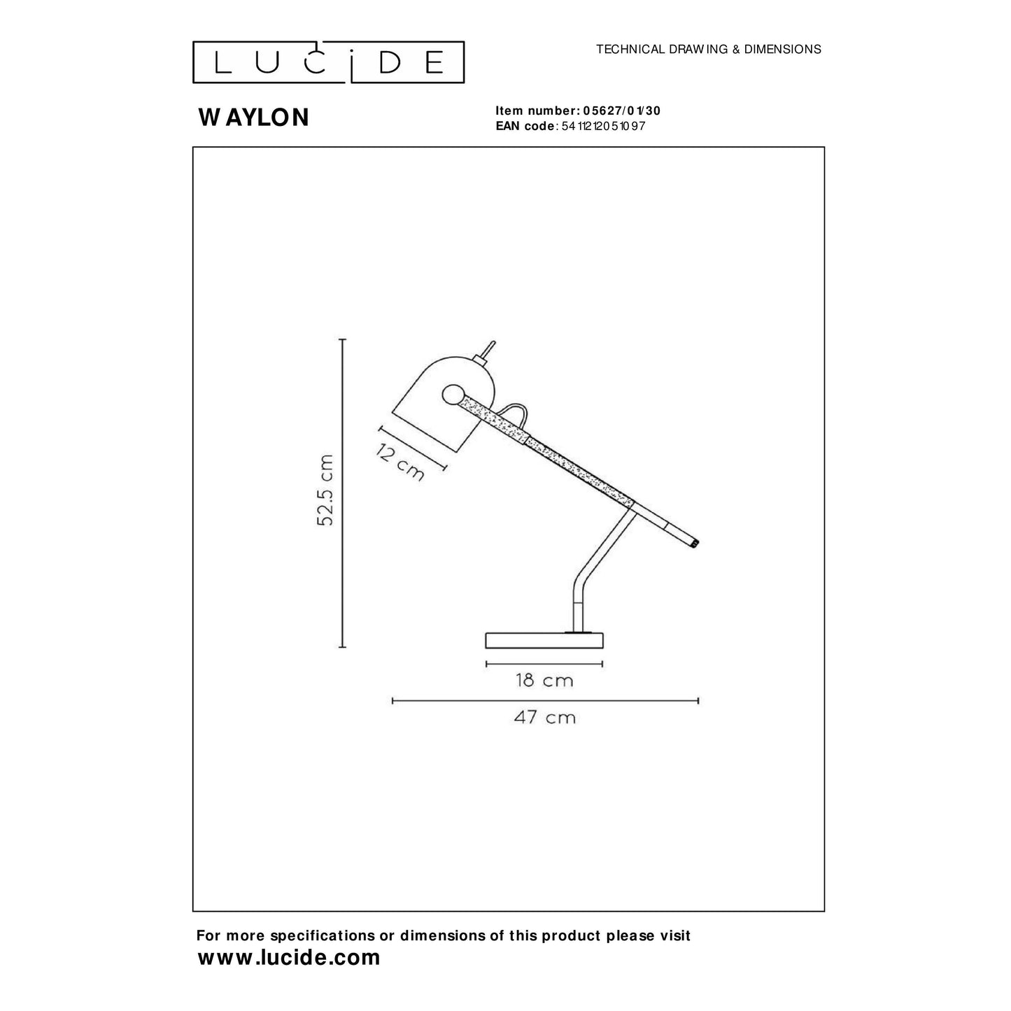 Lucide WAYLON - Desk lamp - 1xE27 - Black