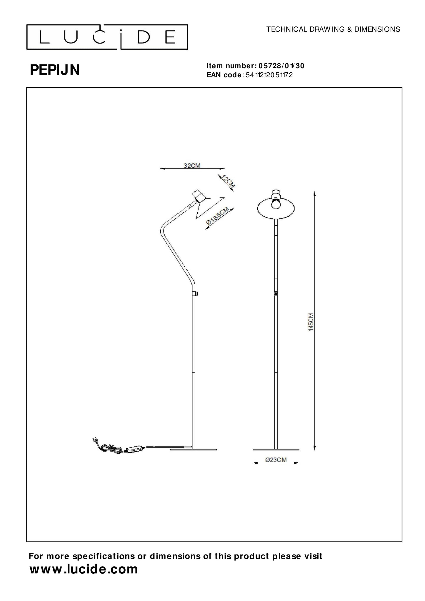 Lucide PEPIJN - Floor lamp - Ø 23 cm - 1xE14 - 3 StepDim - Black