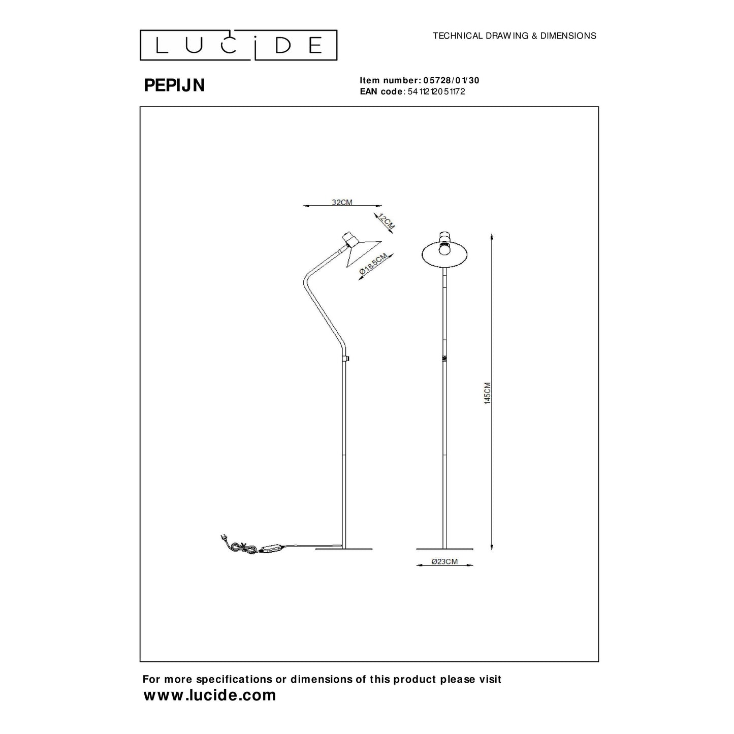Lucide PEPIJN - Floor lamp - Ø 23 cm - 1xE14 - 3 StepDim - Black