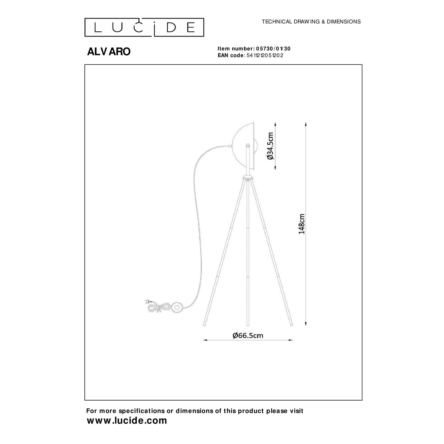 Lucide ALVARO - Floor lamp - 1xE27 - Black