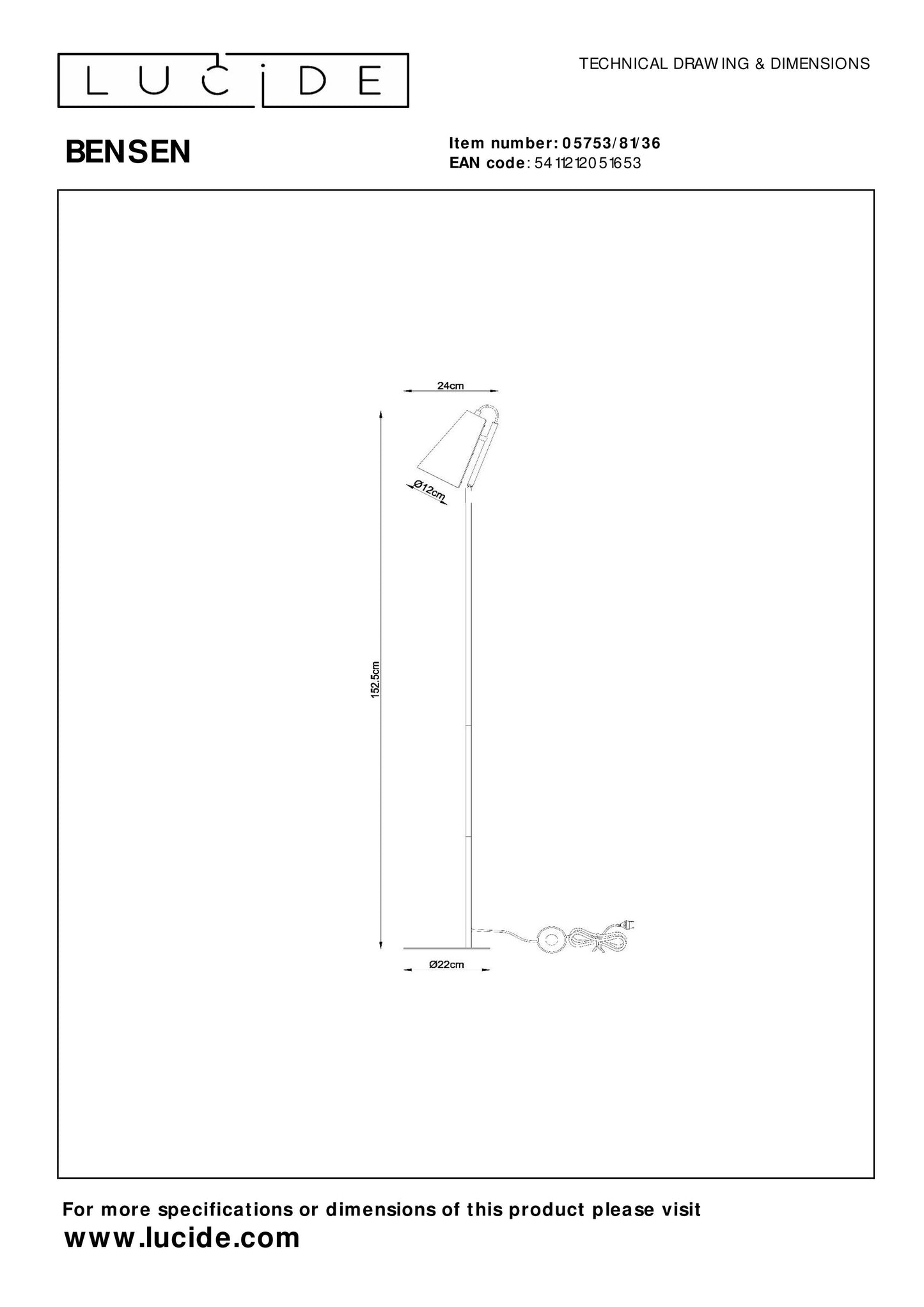 Lucide BENSEN - Floor lamp - 1xE14 - Grey