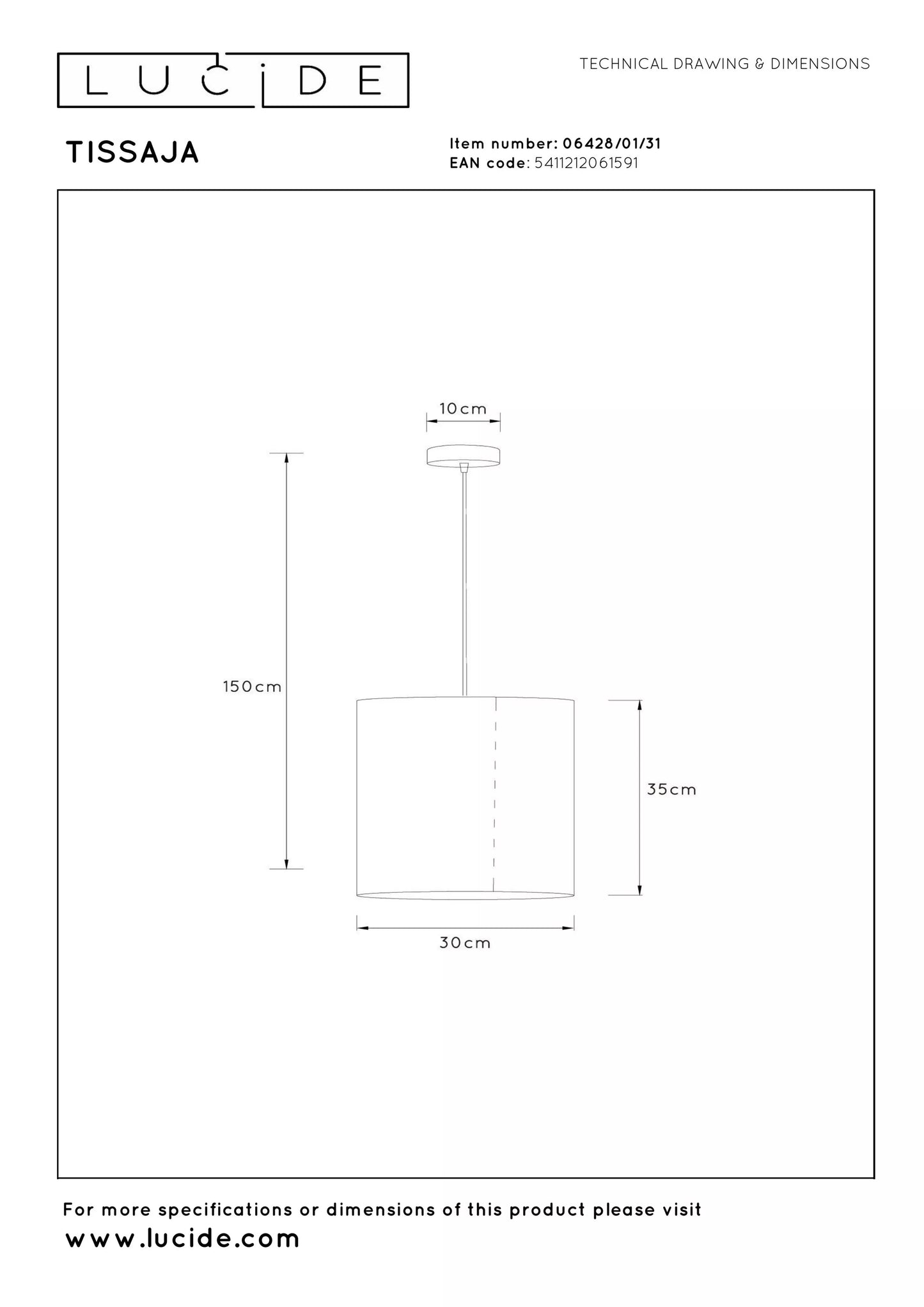 Lucide TISSAJA - Pendant light - Ø 30 cm - 1xE27 - White | Essential