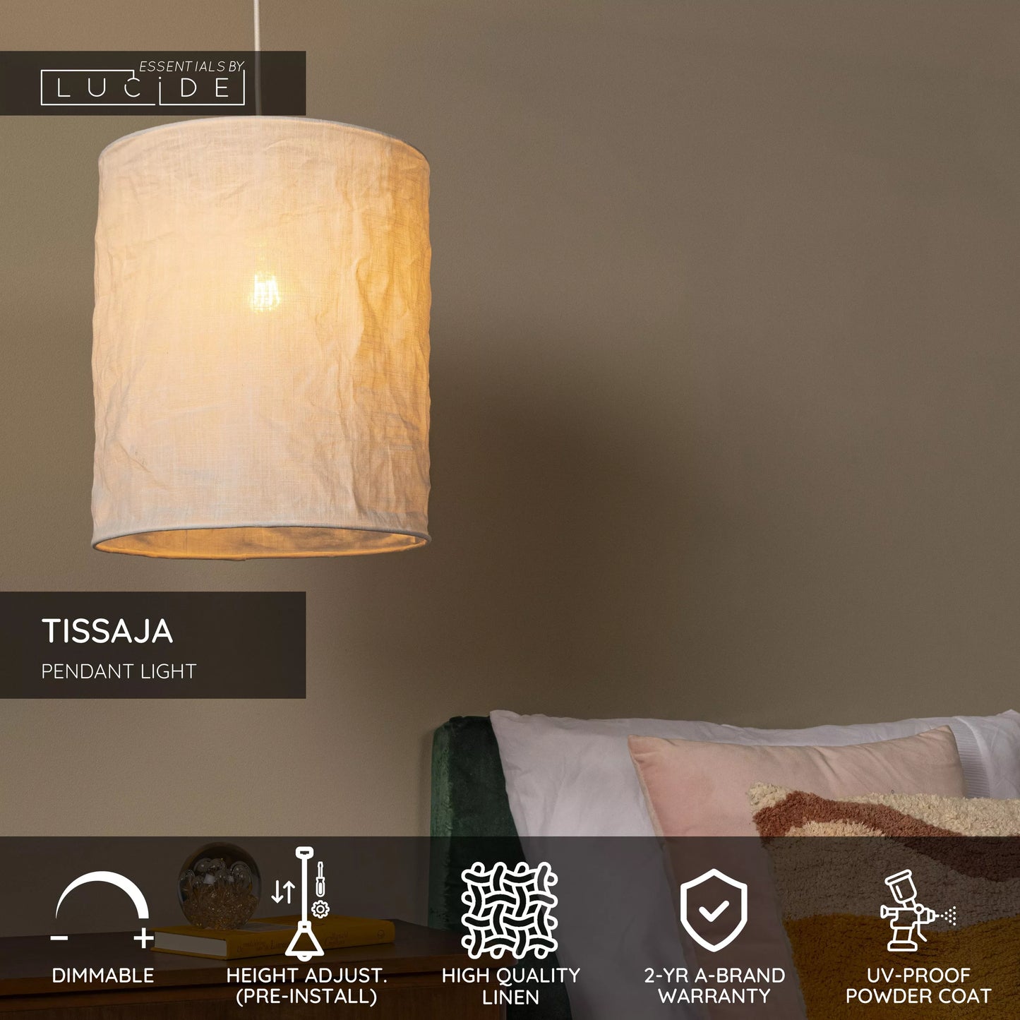 Lucide TISSAJA - Pendant light - Ø 30 cm - 1xE27 - White | Essential