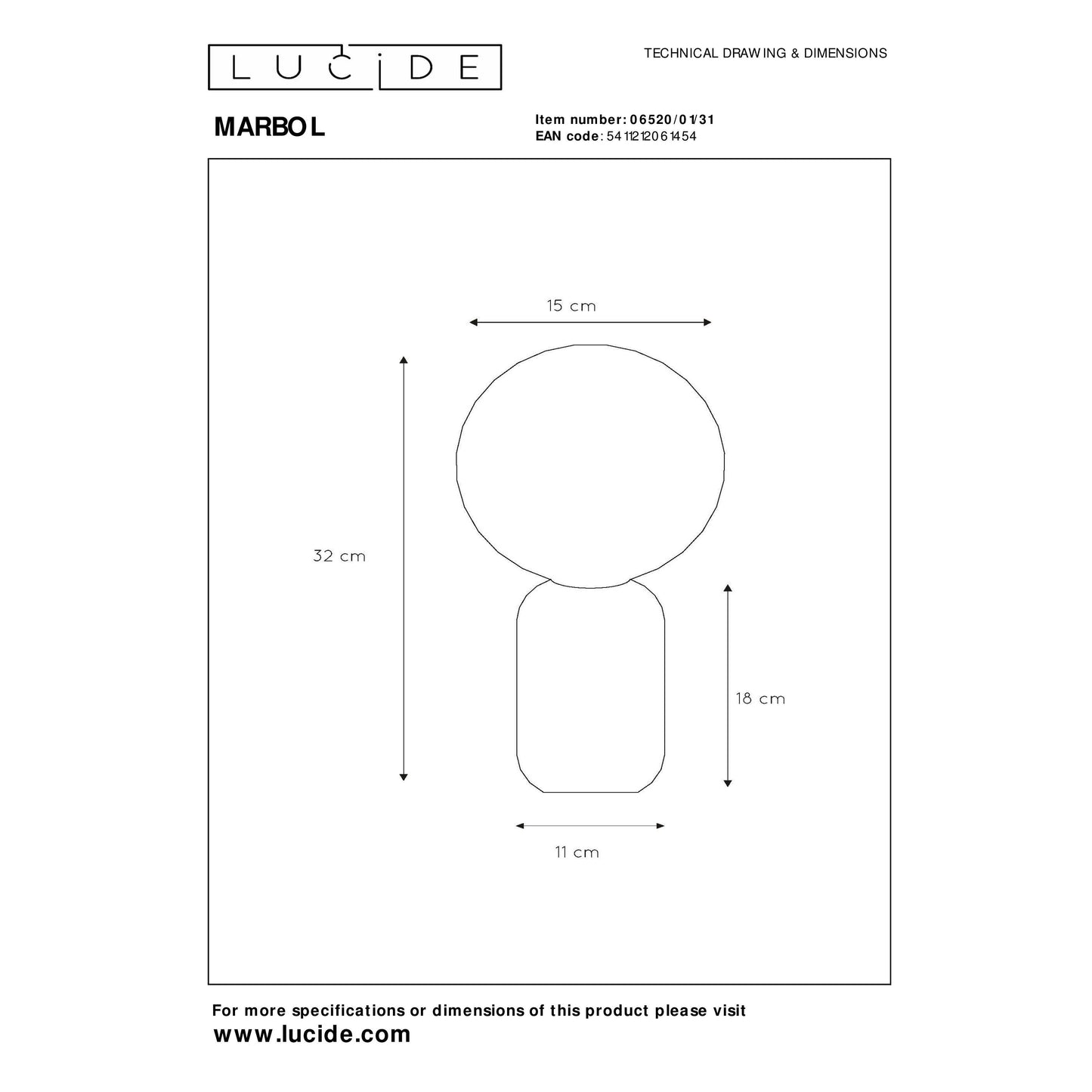 Lucide MARBOL - Table lamp - Ø 15 cm - 1xE27 - White