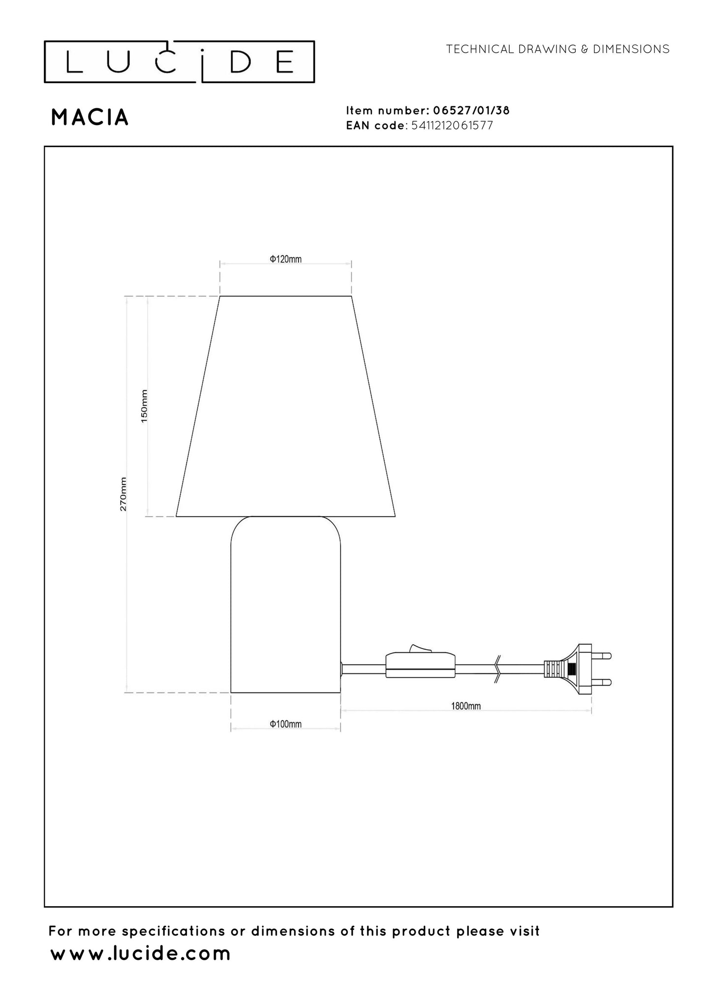 Lucide MACIA - Table lamp - 1xE14 - Cream