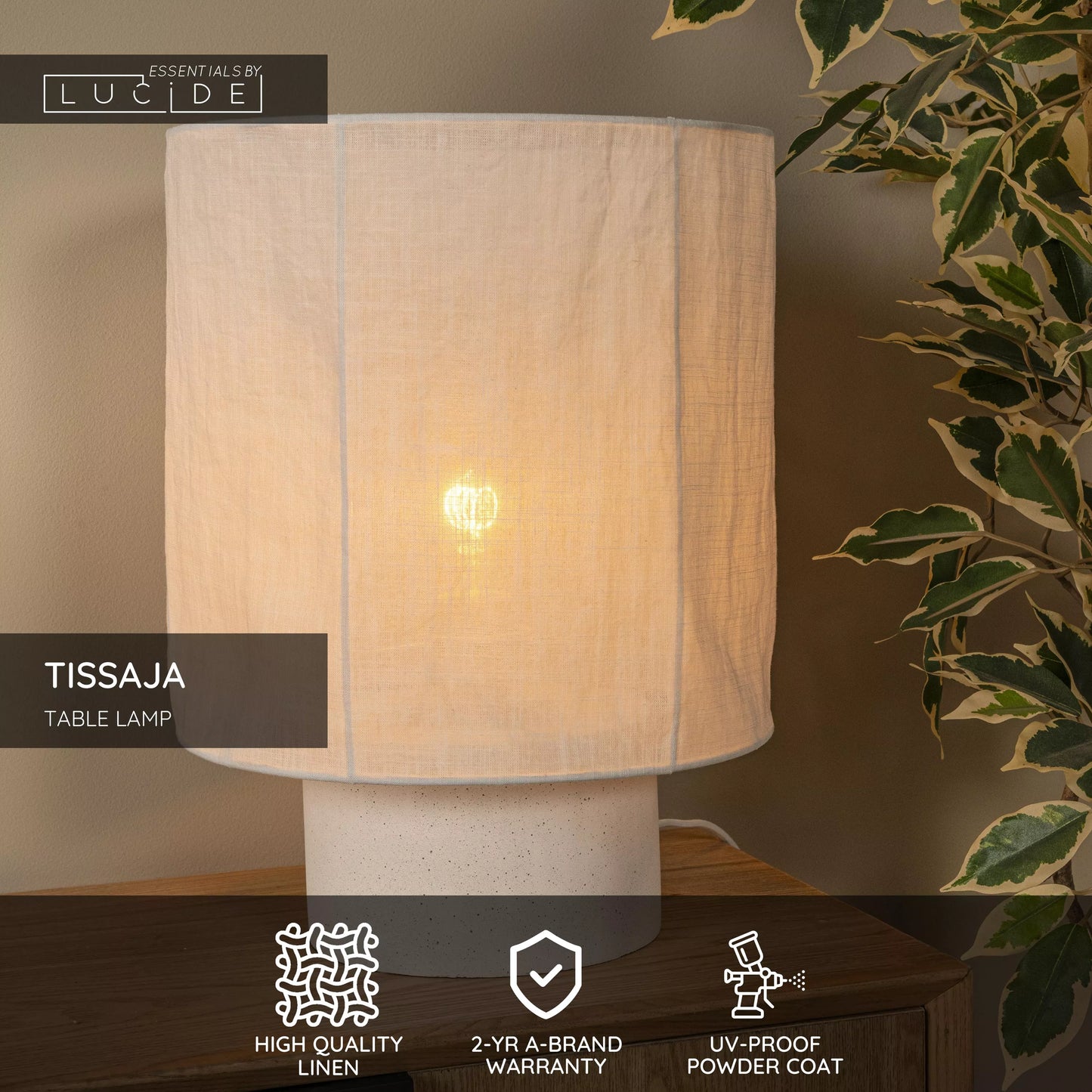 Lucide TISSAJA - Table lamp - Ø 30 cm - 1xE27 - White | Essential
