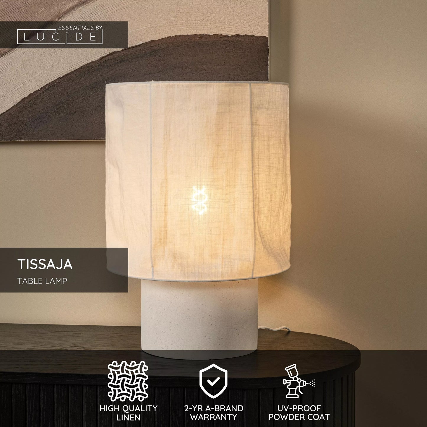 Lucide TISSAJA - Table lamp - Ø 35 cm - 1xE27 - White | Essential