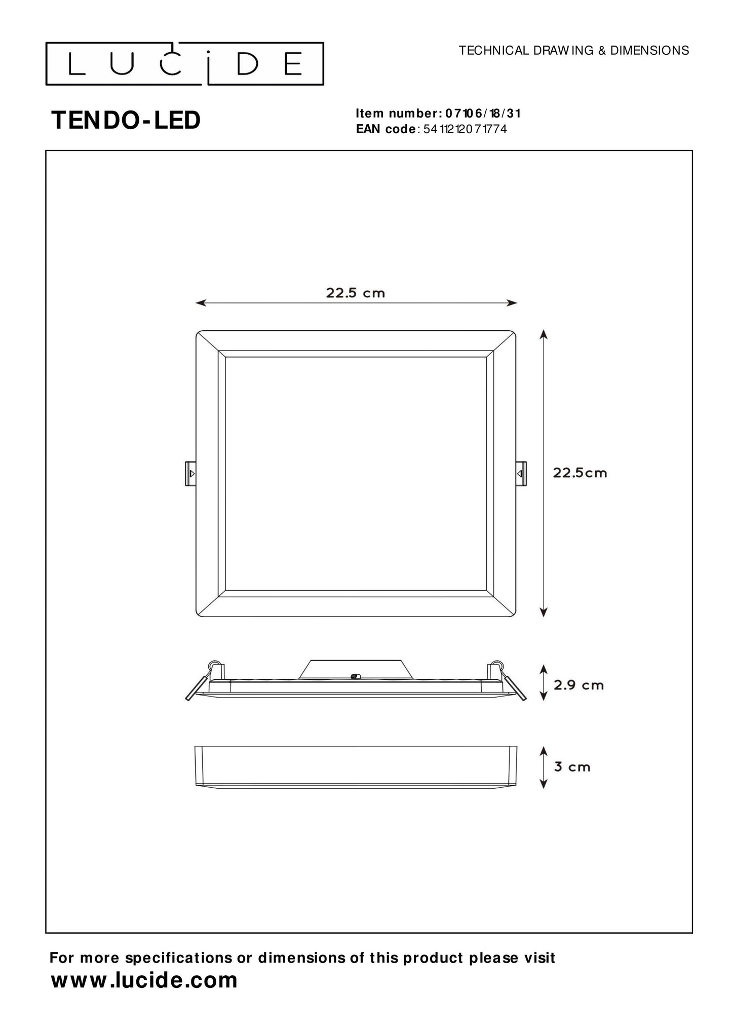 Lucide TENDO-LED - Flush ceiling light - LED - 1x18W 3000K - White