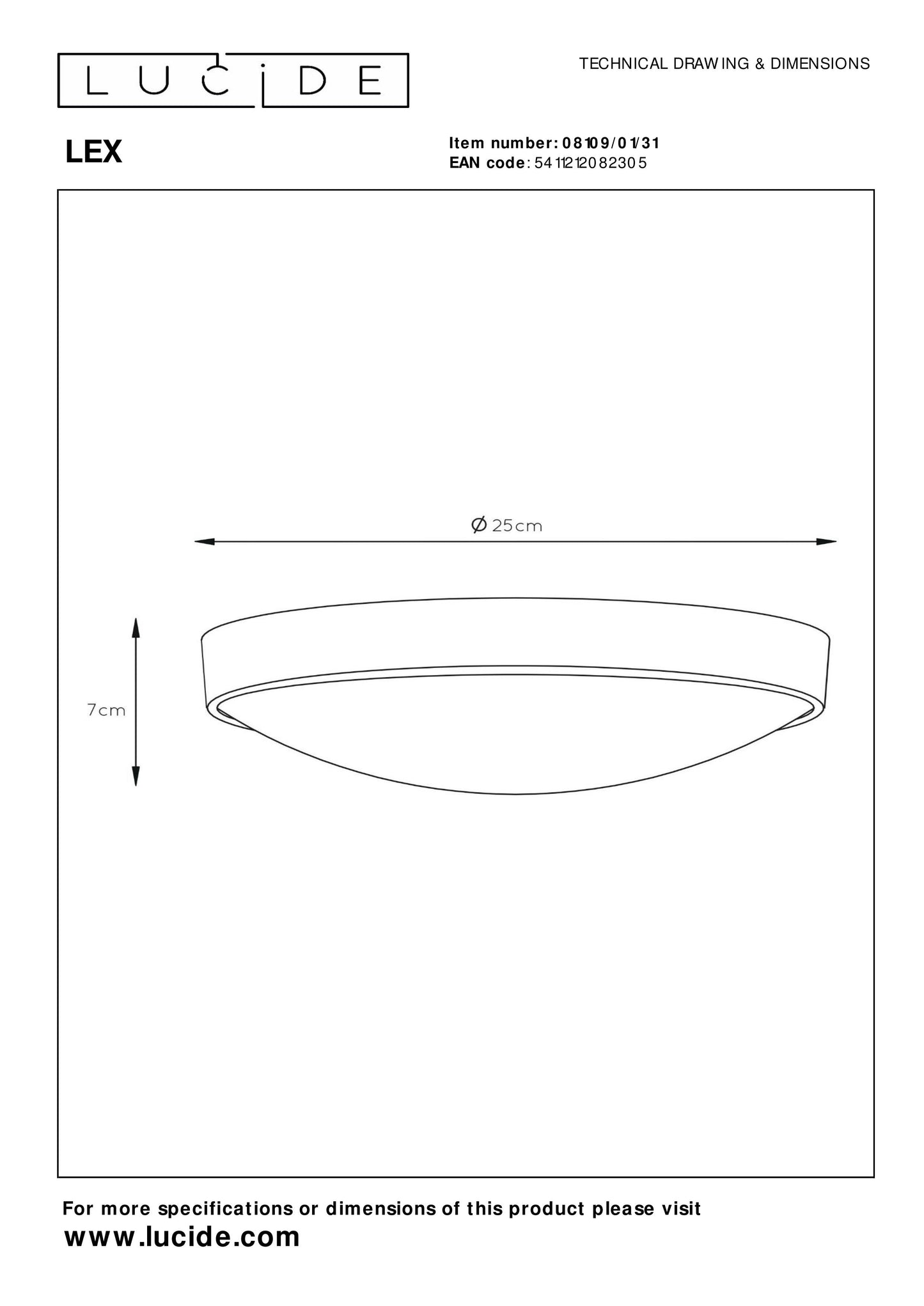 Lucide LEX - Flush ceiling light - Ø 25 cm - 1xE27 - White