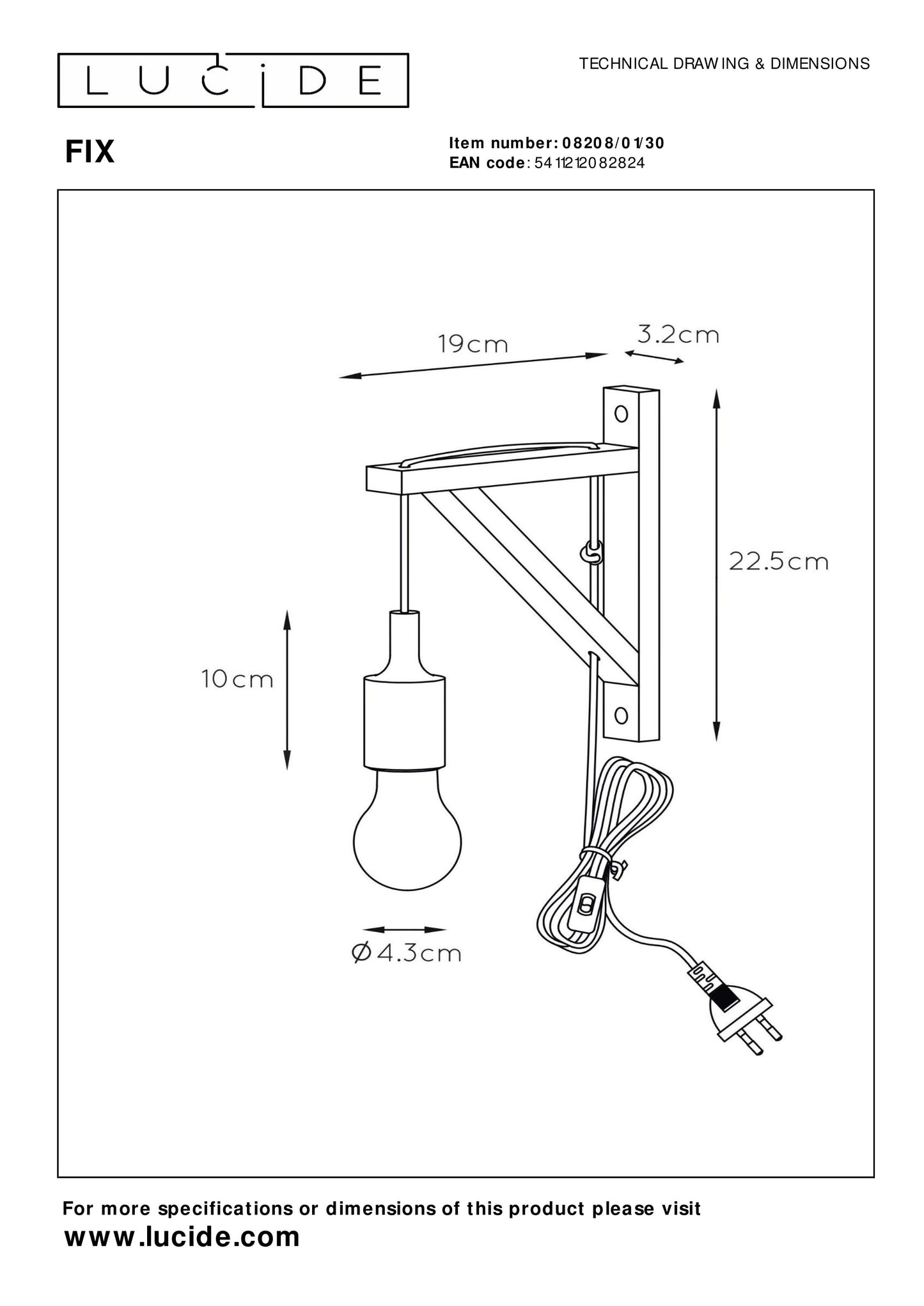 Lucide FIX - Wall light - 1xE27 - Black