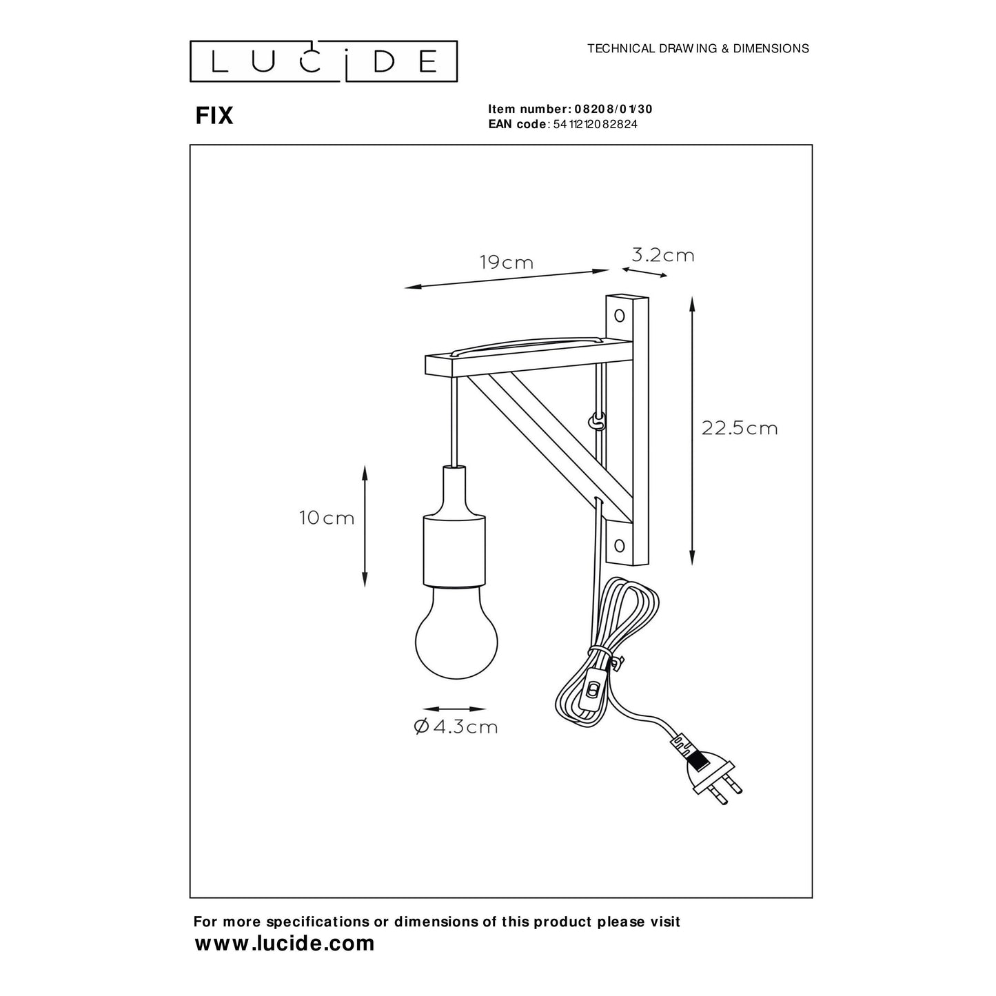 Lucide FIX - Wall light - 1xE27 - Black