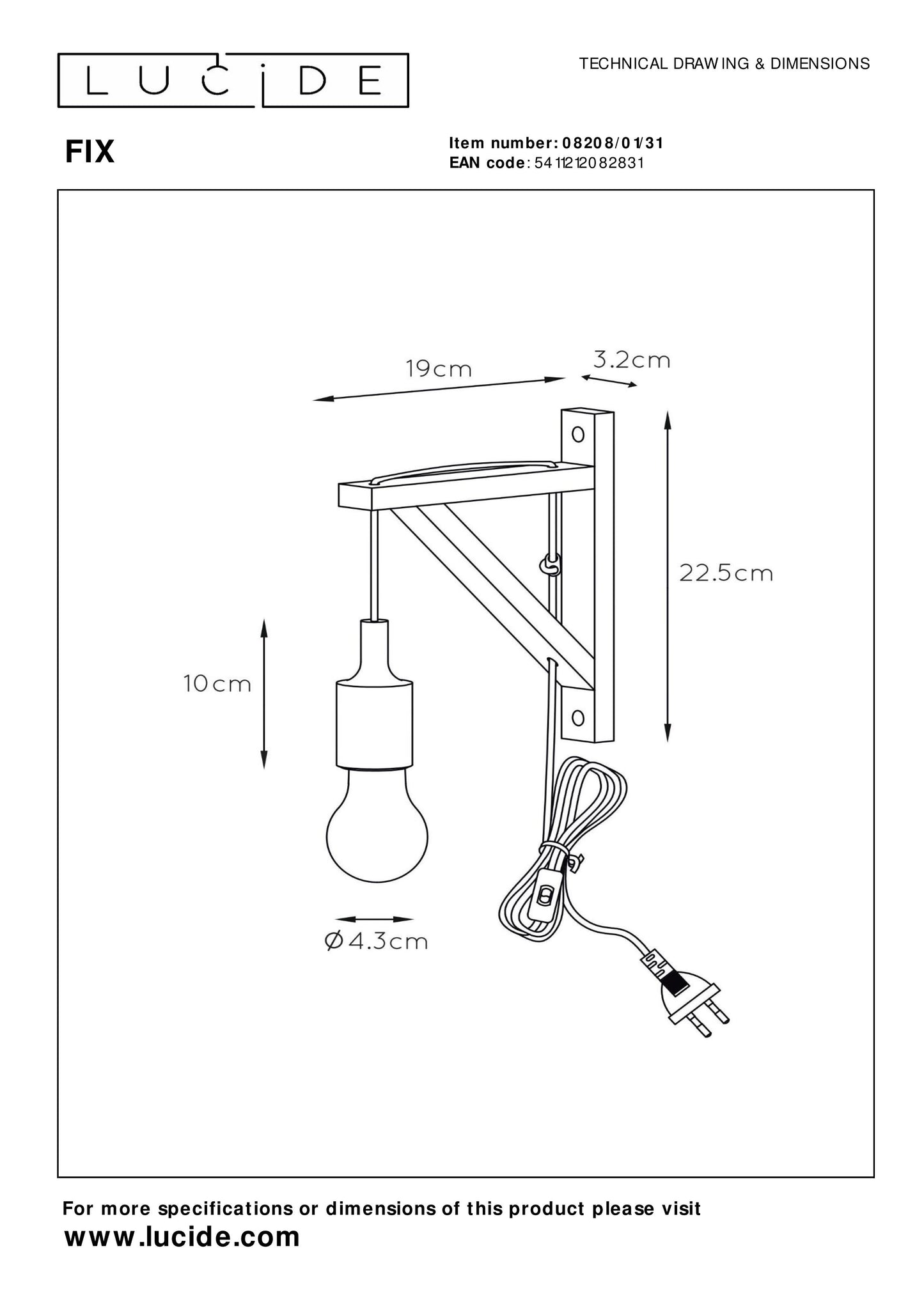 Lucide FIX - Wall light - 1xE27 - White