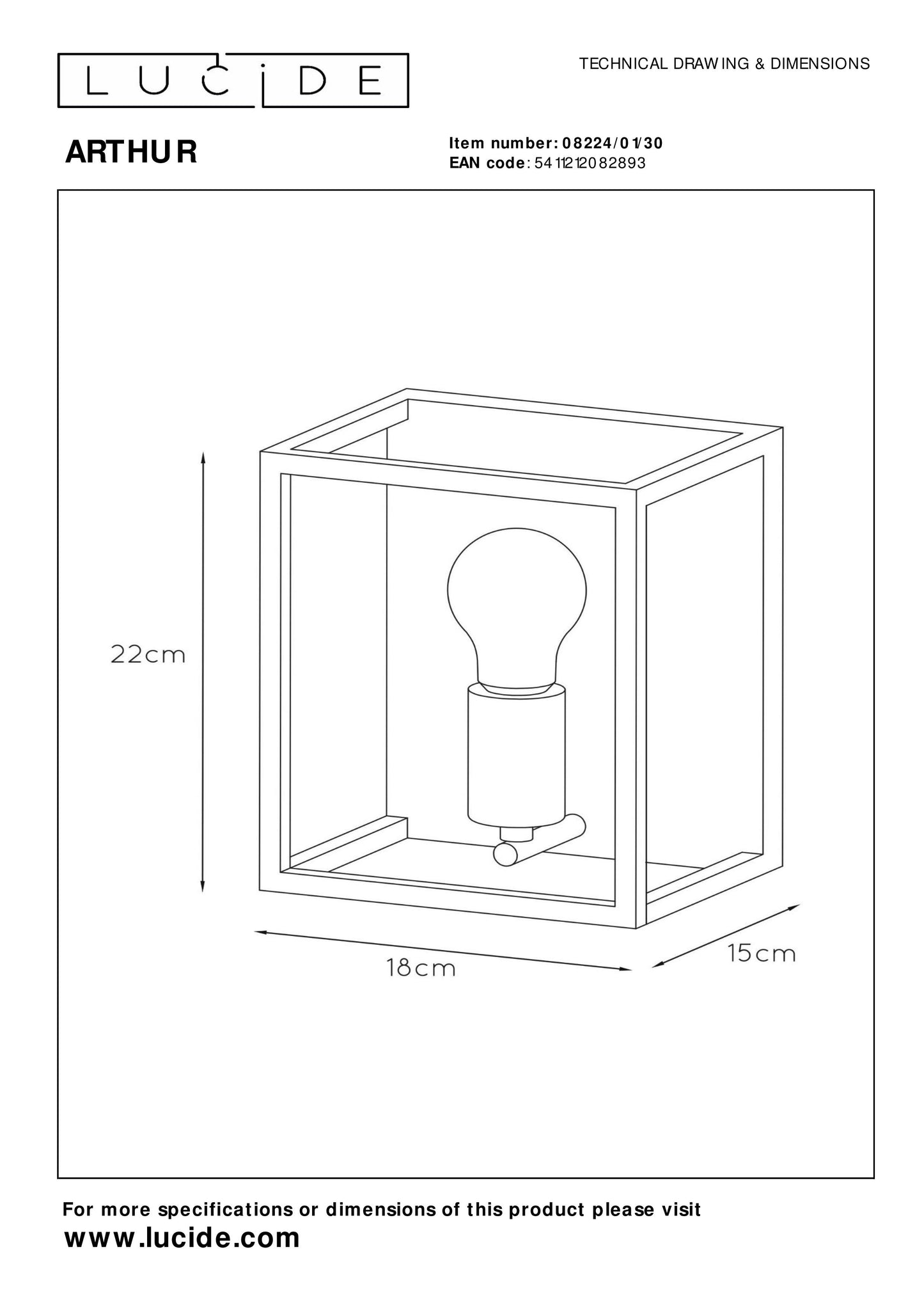 Lucide ARTHUR - Wall light - 1xE27 - Black