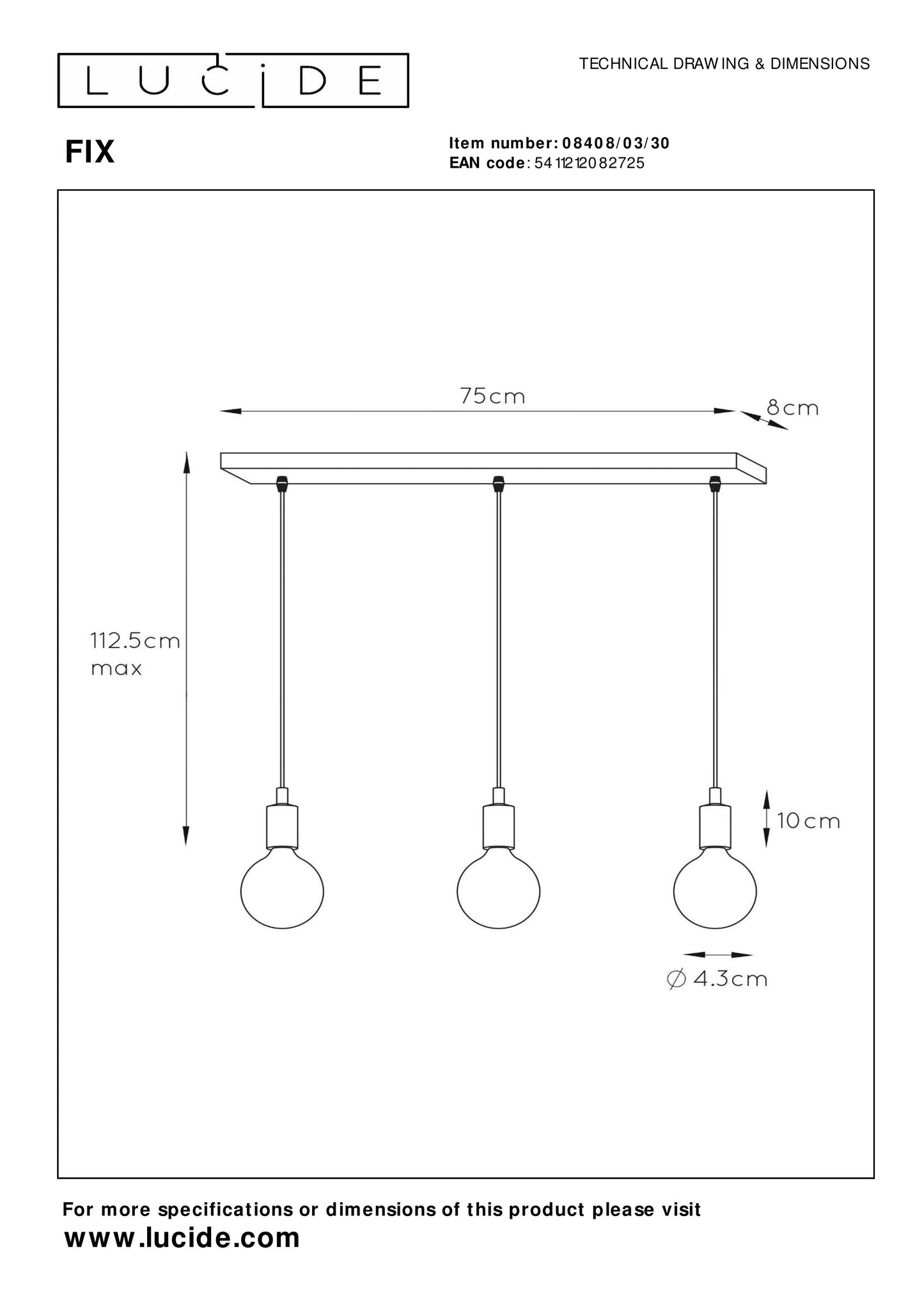 Lucide FIX - Pendant light - 3xE27 - Black