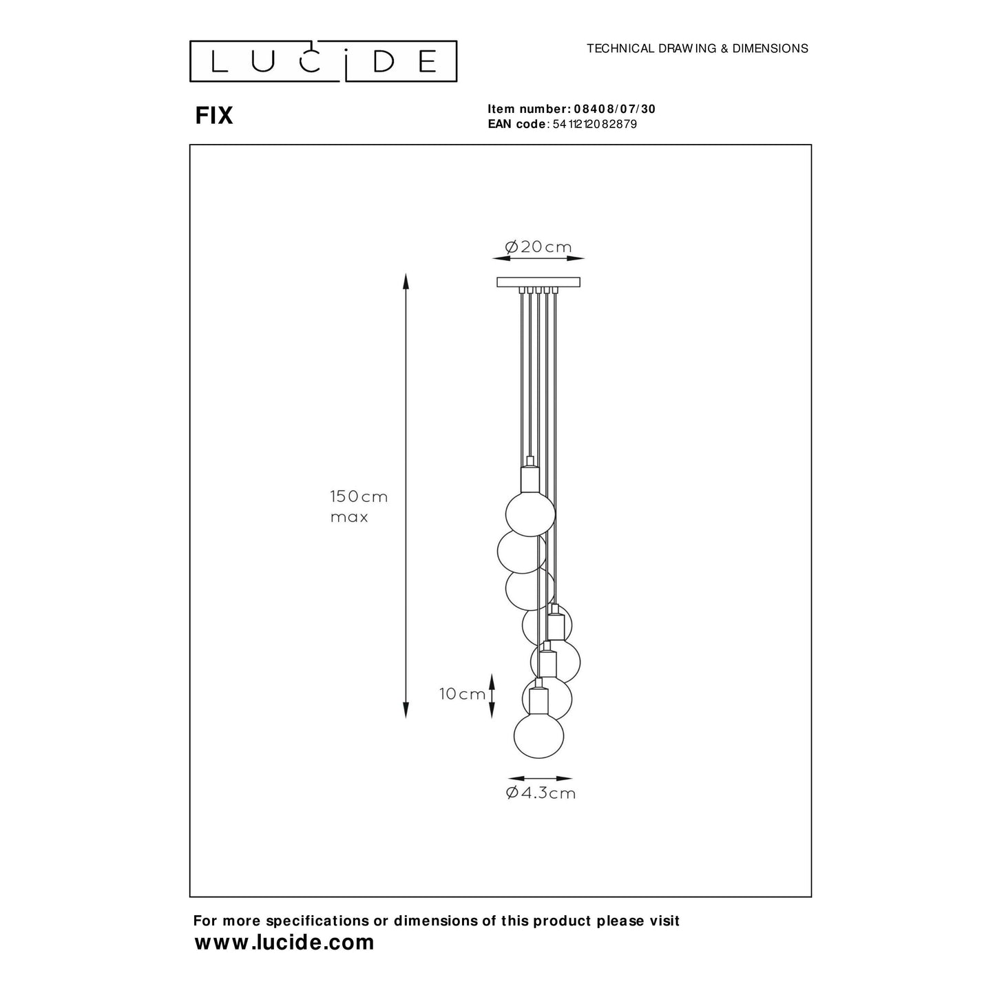 Lucide FIX - Pendant light - 7xE27 - Black