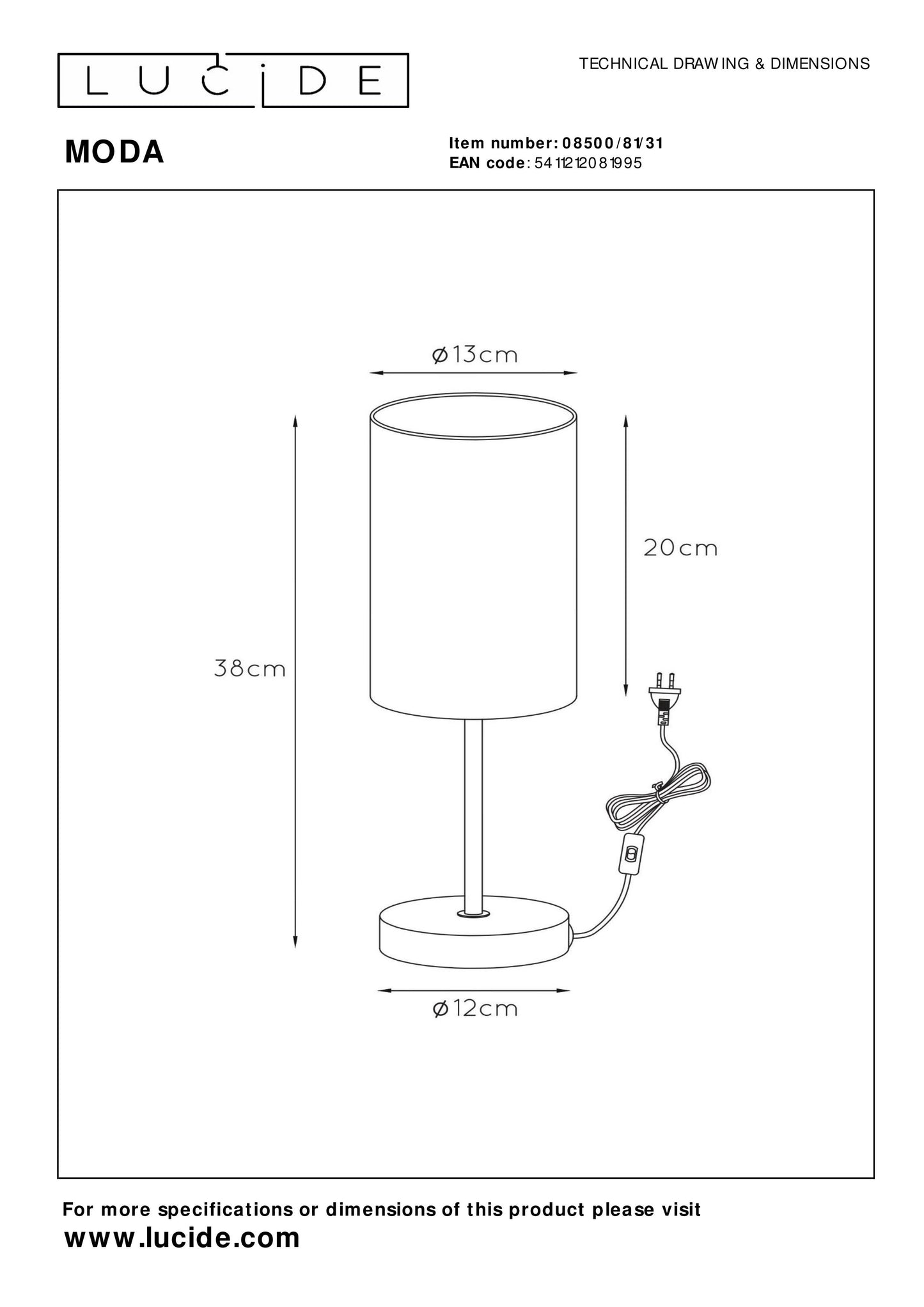 Lucide MODA - Table lamp - Ø 13 cm - 1xE27 - White