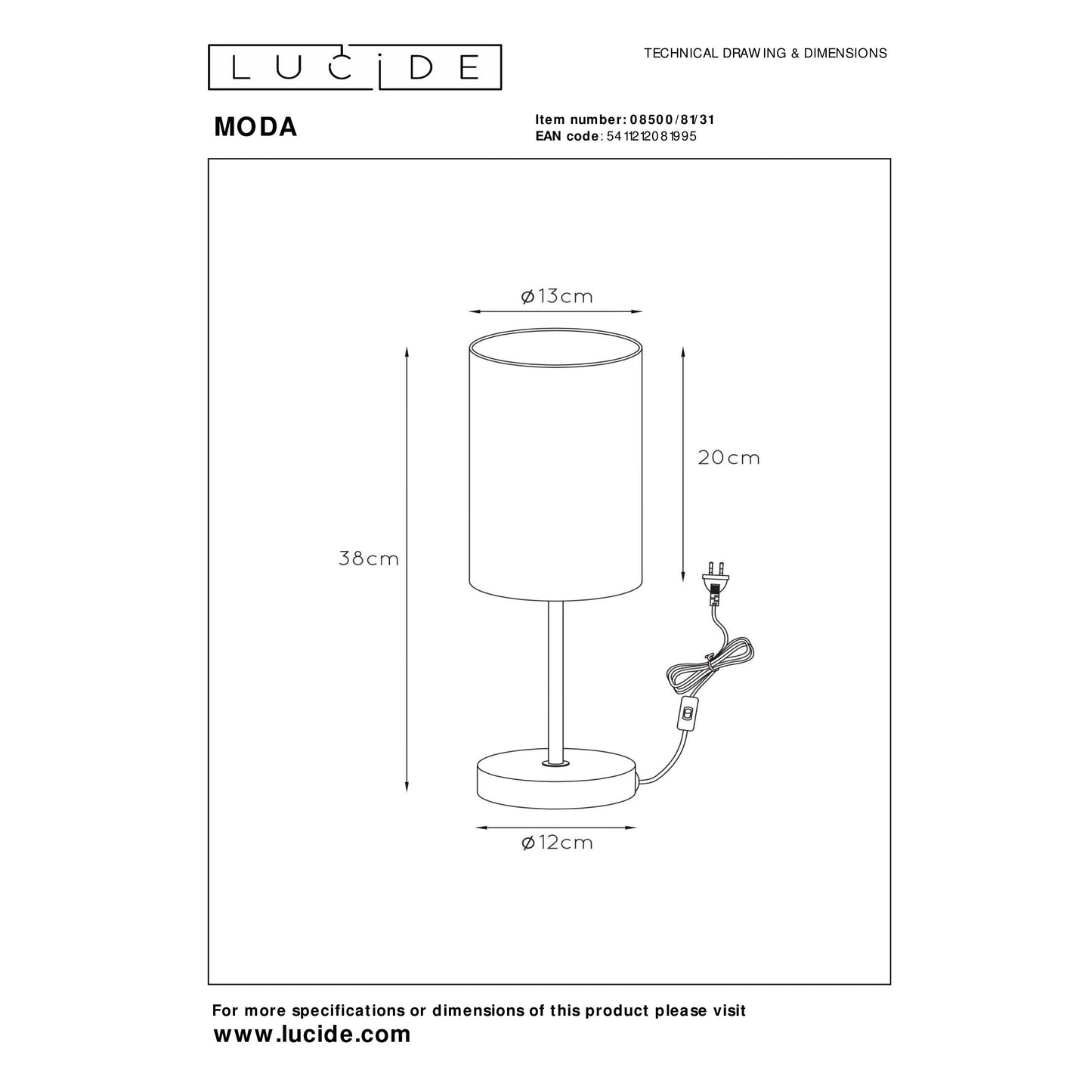 Lucide MODA - Table lamp - Ø 13 cm - 1xE27 - White