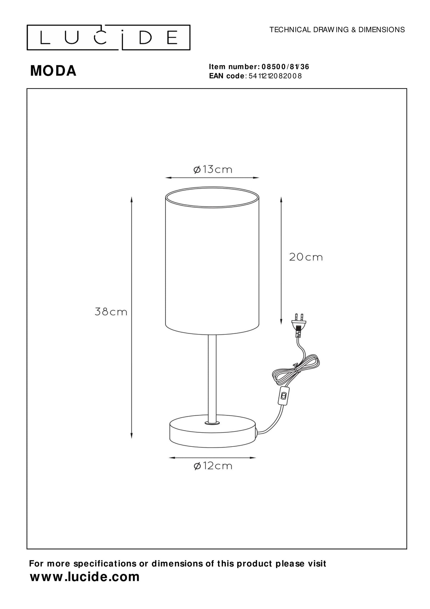 Lucide MODA - Table lamp - Ø 13 cm - 1xE27 - Grey