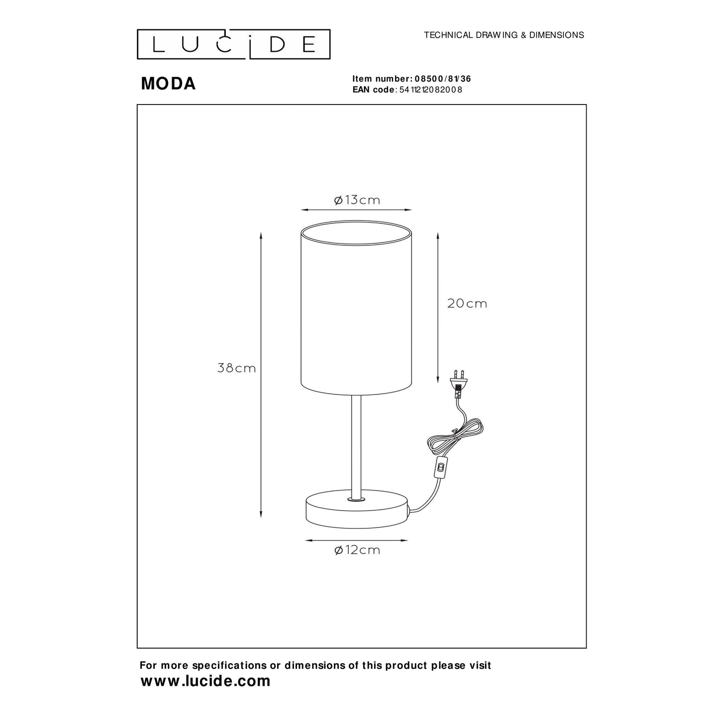Lucide MODA - Table lamp - Ø 13 cm - 1xE27 - Grey