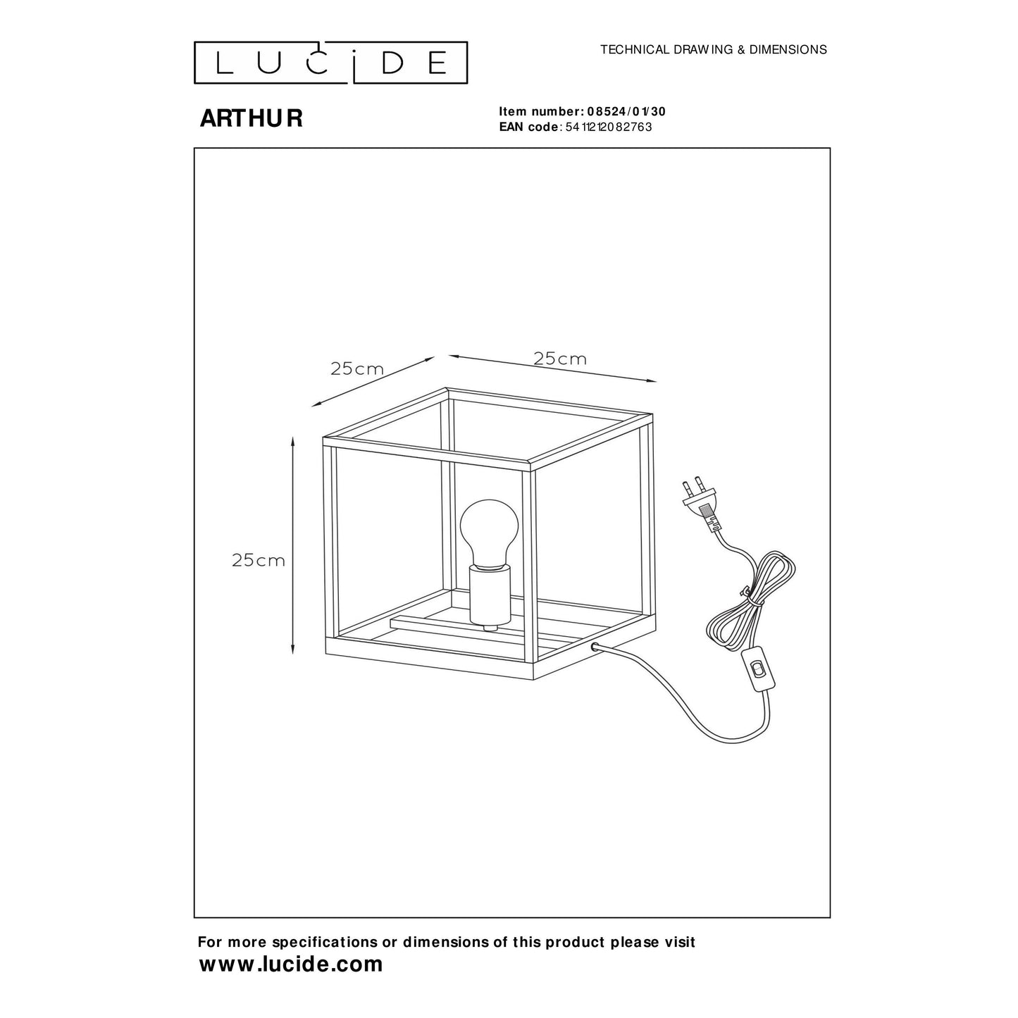 Lucide ARTHUR - Table lamp - 1xE27 - Black