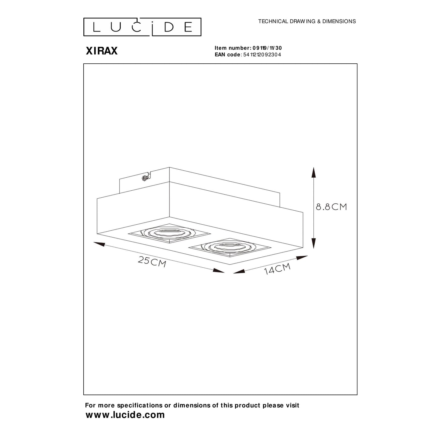 Lucide XIRAX - Ceiling spotlight - LED Dim to warm - GU10 - 2x5W 2200K/3000K - Black