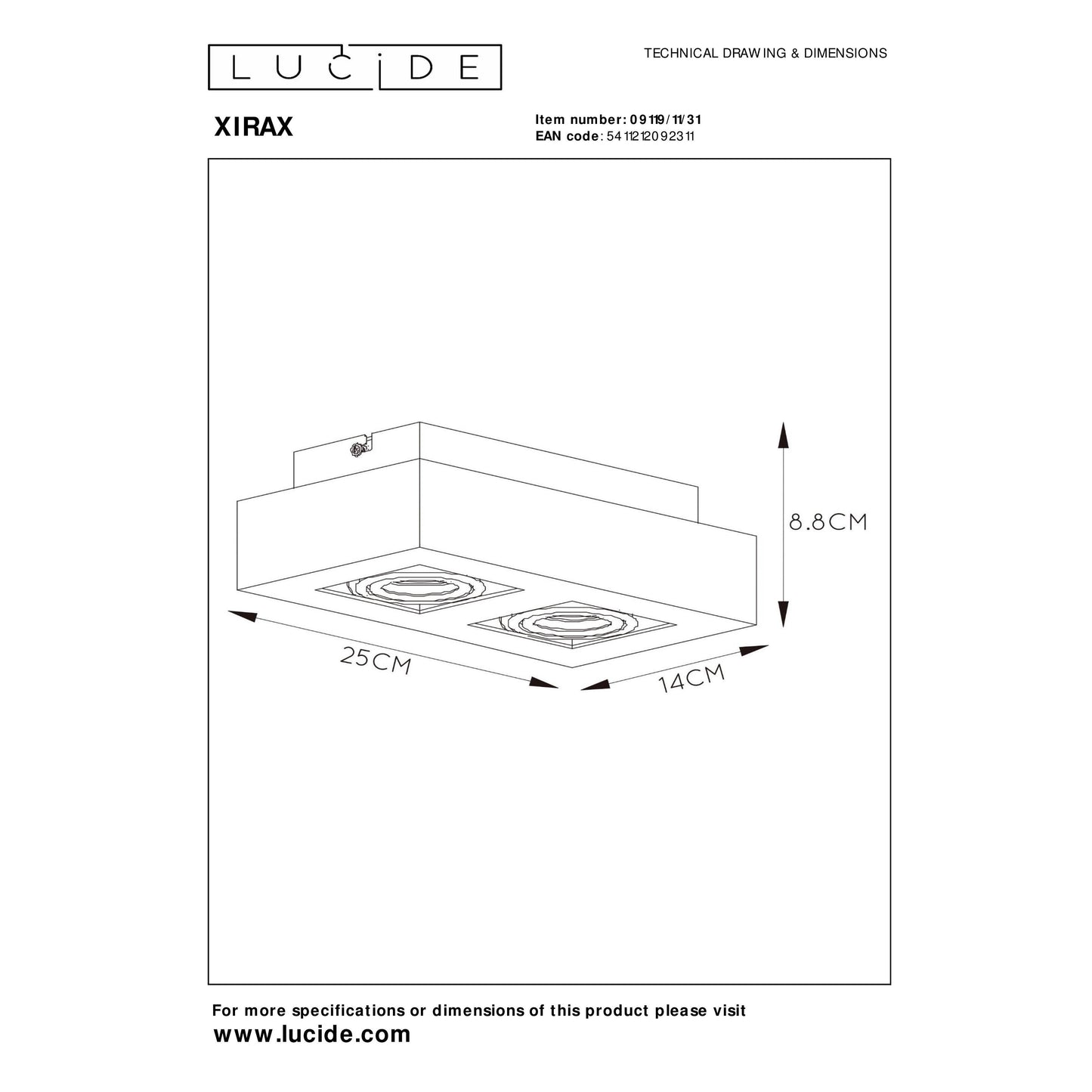 Lucide XIRAX - Ceiling spotlight - LED Dim to warm - GU10 - 2x5W 2200K/3000K - White